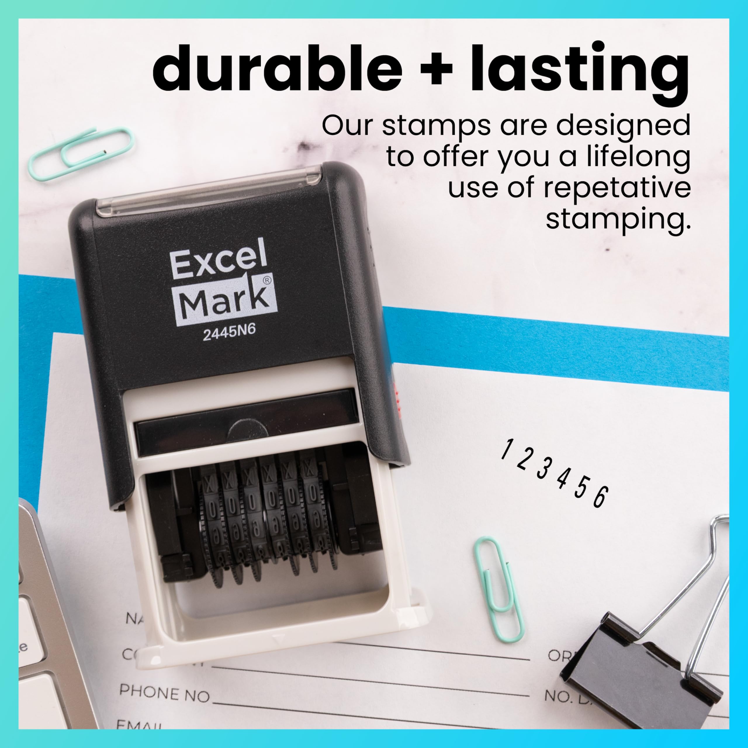 ExcelMark Self-Inking Rubber 6 Digit Number Stamp, Black Ink