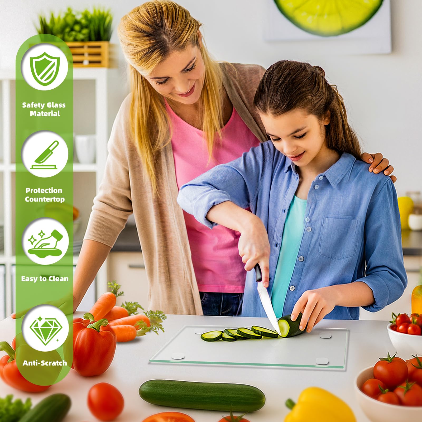 Tempered Glass Cutting Board for Kitchen, 2PCS Glass Chopping Board for Countertop, Clear Cutting Board with Rubber Feet, Shatter-Resistant, Heat Resistant, Easy to Clean (2PCS - 12"x16" & 12"x8")