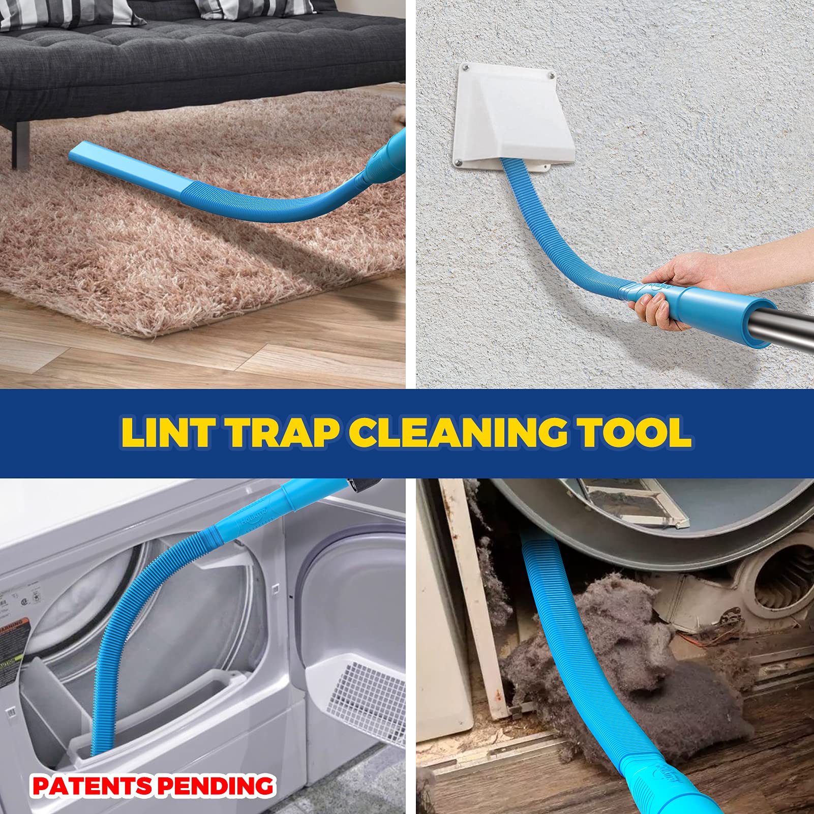 Holikme Dryer Vent Cleaning Kit, Dryer Vent Cleaner Lint Vacuum Attachment and Flexible Lint Brush, Vacuum Hose Attachment Brush Lint Remover Power Washer, Blue
