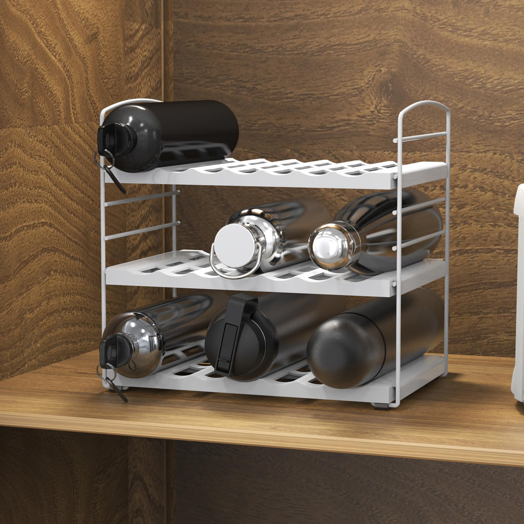 Simple Houseware Adjustable Water Bottle Storage Rack for Tumblers, Travel Mugs, and Baby Bottles, White