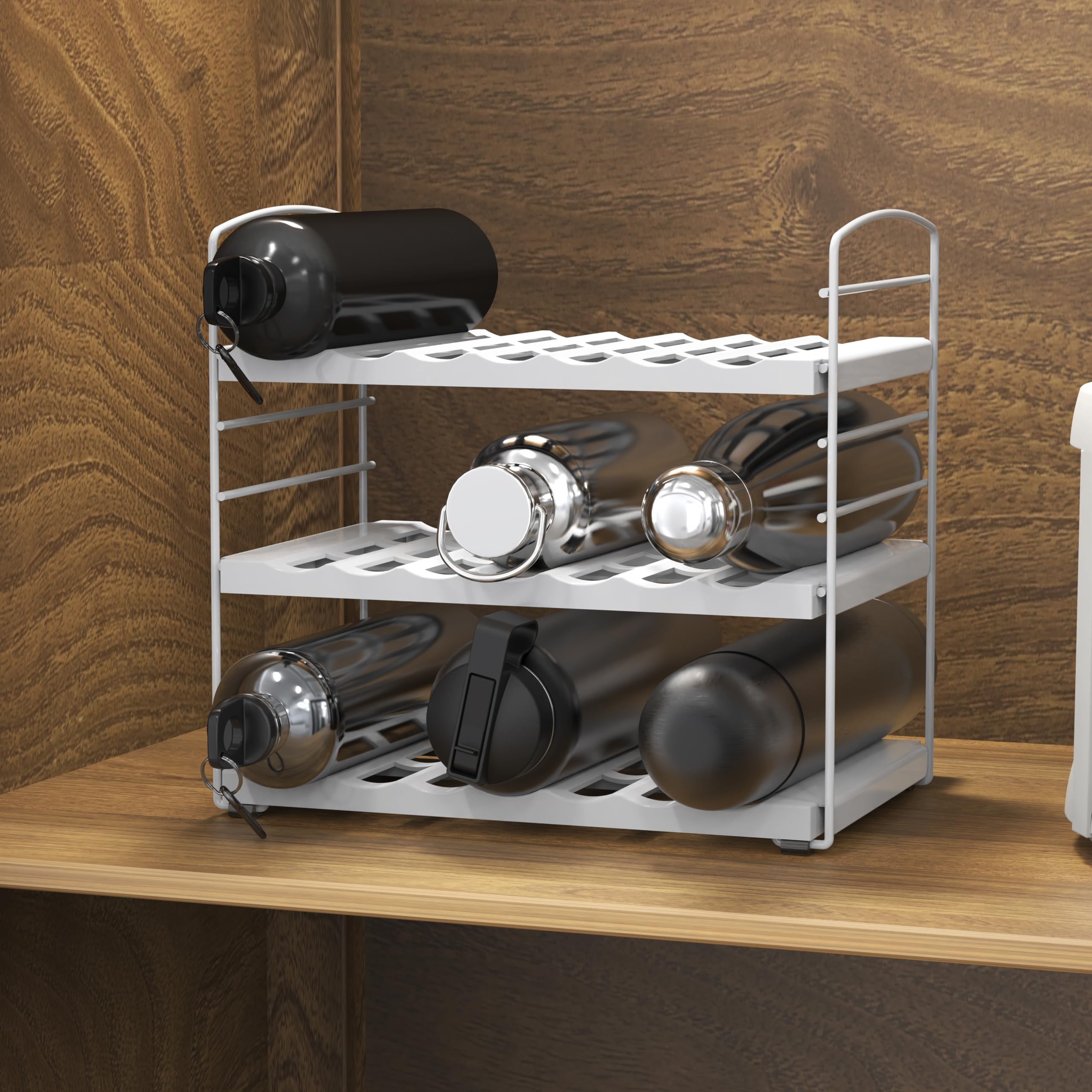 Simple Houseware Adjustable Water Bottle Storage Rack for Tumblers, Travel Mugs, and Baby Bottles, White
