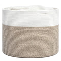 INDRESSME Large Cotton Rope Storage Basket - Woven Blanket Basket in Living Room Pillows Storage Bins with Handles for Toys Plant Basket Home Decor Warm Mix Brown White, 15.8"x15.8"x13.8"