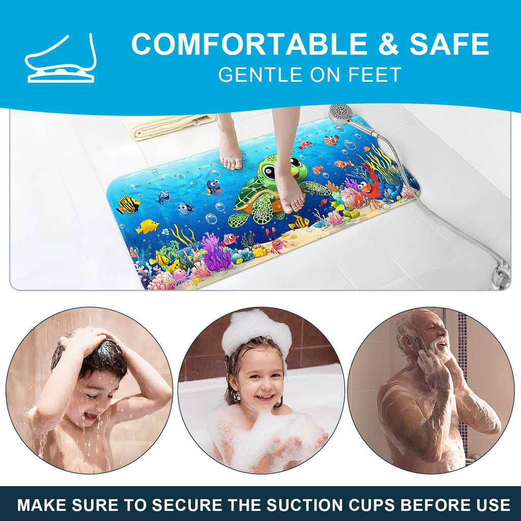 XIYUNTE Baby Bath Mat for Tub Non Slip Kids Bath Mat - 40''x16'' Extra Long Kids Bath Tub Mat Non Slip, Eco-Friendly Toddler Bath Mats with Suction Cups for Secure Grip, Easy to Clean & Easy Drying