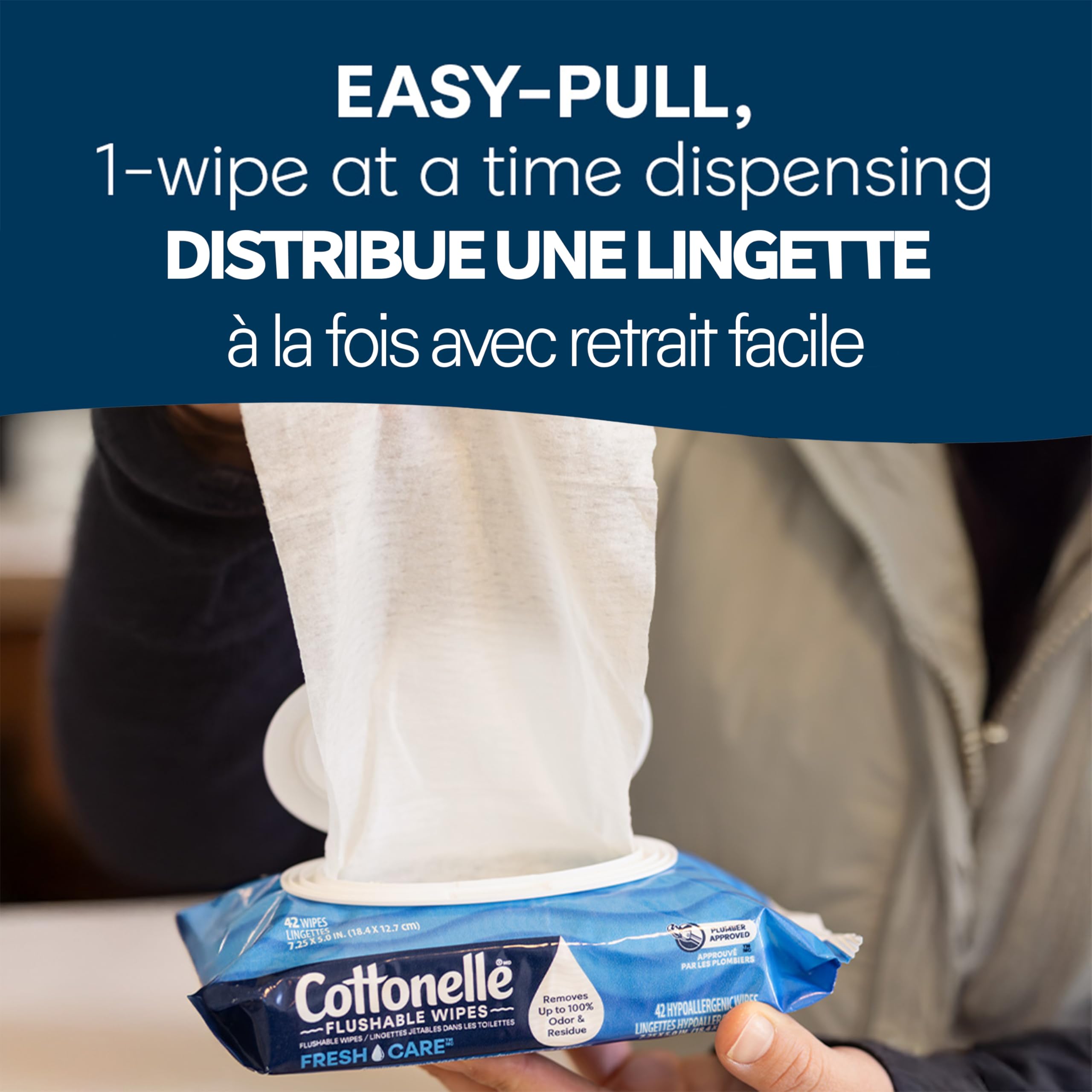 Flushable Wet Wipes; Cottonelle FreshCare; Biodegradable & Septic Safe; 8 Flip-Top Packs of 42 (336 Wipes)