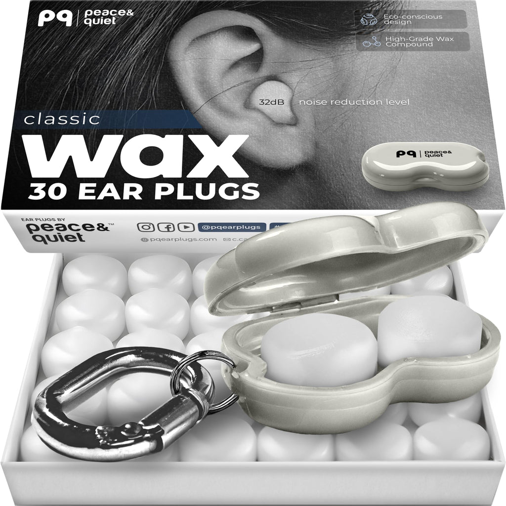 PQ Wax Earplugs for Sleep - 30 Silicone Wax Earplugs for Sleeping, Swimming, Shooting, Snoring, Sound Blocking Level 32 dB, Noise Cancelling Womens Ear Plugs