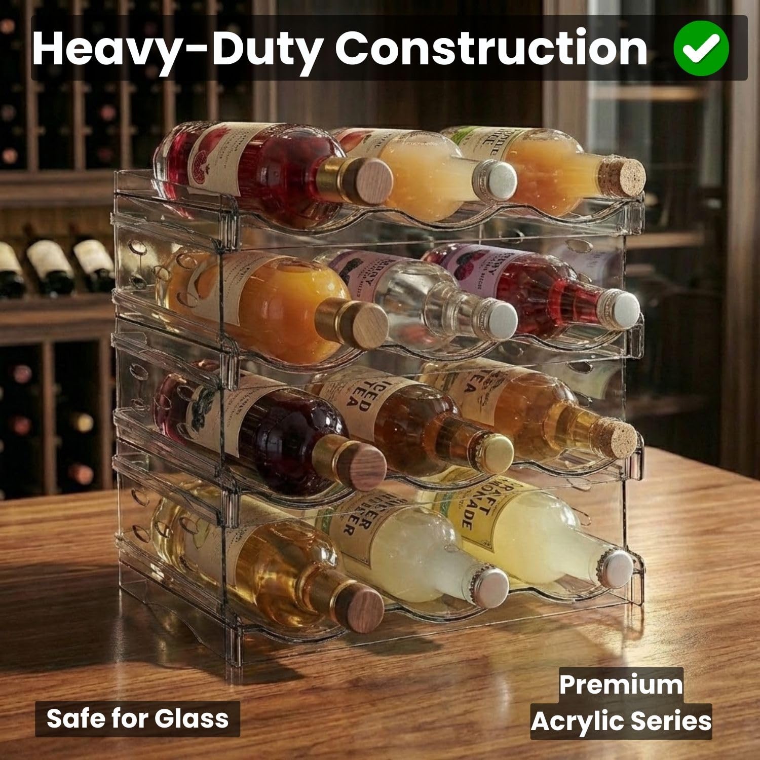 Water Bottle Organizer for Fridge –Versatile Stackable Water Bottle Holder & Storage Rack for Pantry, Cabinet, Counter or Water Bottle Organizer for Kitchen & RV Includes Two Cleaning Towels