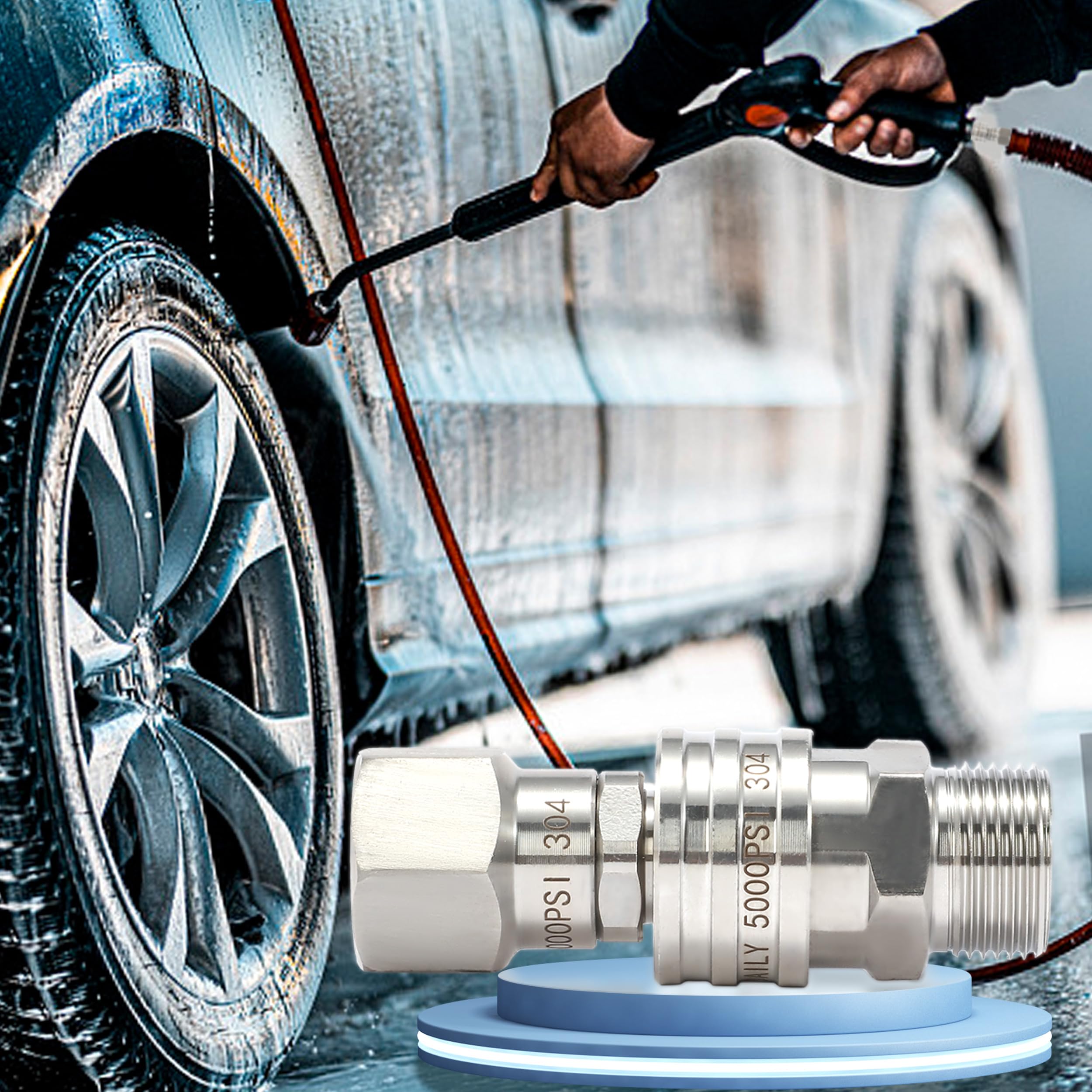 Tool Daily Pressure Washer Adapter Set with Swivel, M22 14mm to 3/8" Quick Connect, Stainless Steel Quick Disconnect Swivel for Power Washer Hose, 5000 PSI
