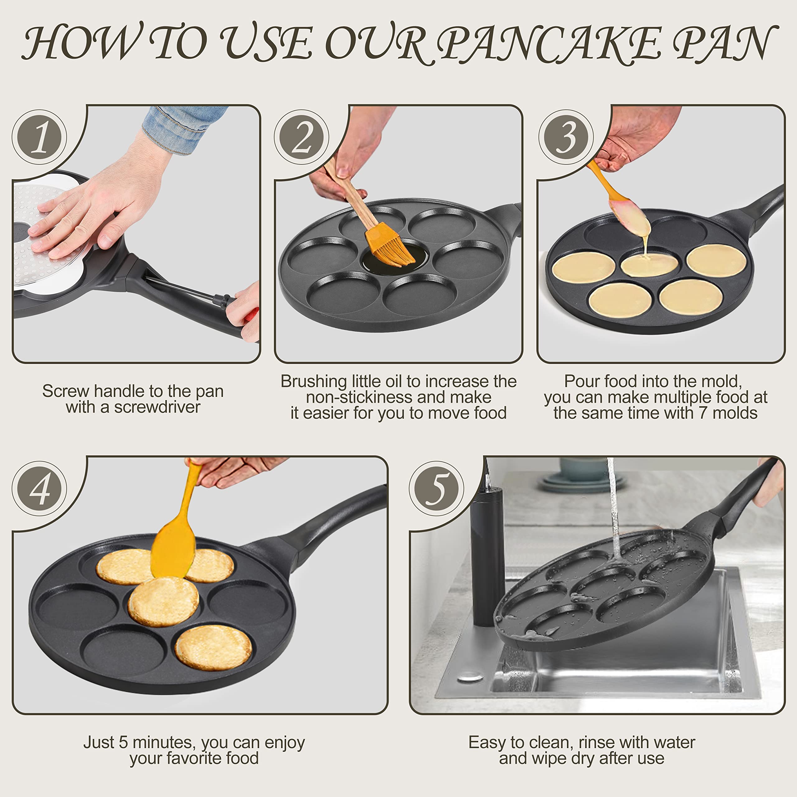 KRETAELY Pancake Pan Nonstick Pancake Griddle Mini Pancaker with PFOA Free Coating Pancake Maker Suitable for All Cooktops 1-Pack