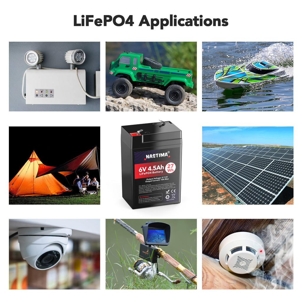 NASTIMA 6V 4.5Ah Rechargeable Lithium Iron Phosphate Battery, 2000+ Cycles LiFePO4 Battery Pack for Emergency Light, Lantern, Kids Ride On Car, Deer Game Feeder