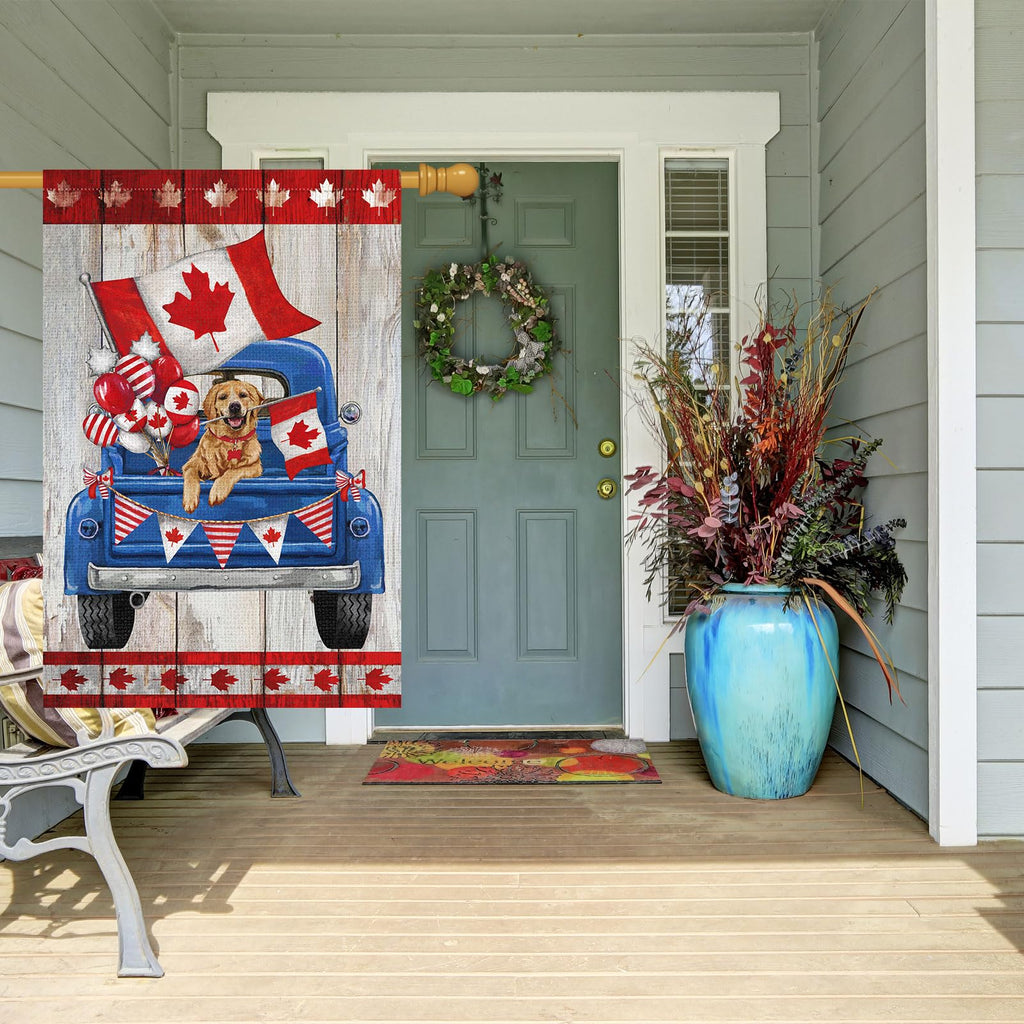 Louise Maelys Canada Day Garden Flag 28x40 Double Sided, Burlap Small Patriotic Truck Dog Welcome Yard House Banner Canadian Outside Outdoor Seasonal Porch Lawn Decoration (Only Flag)