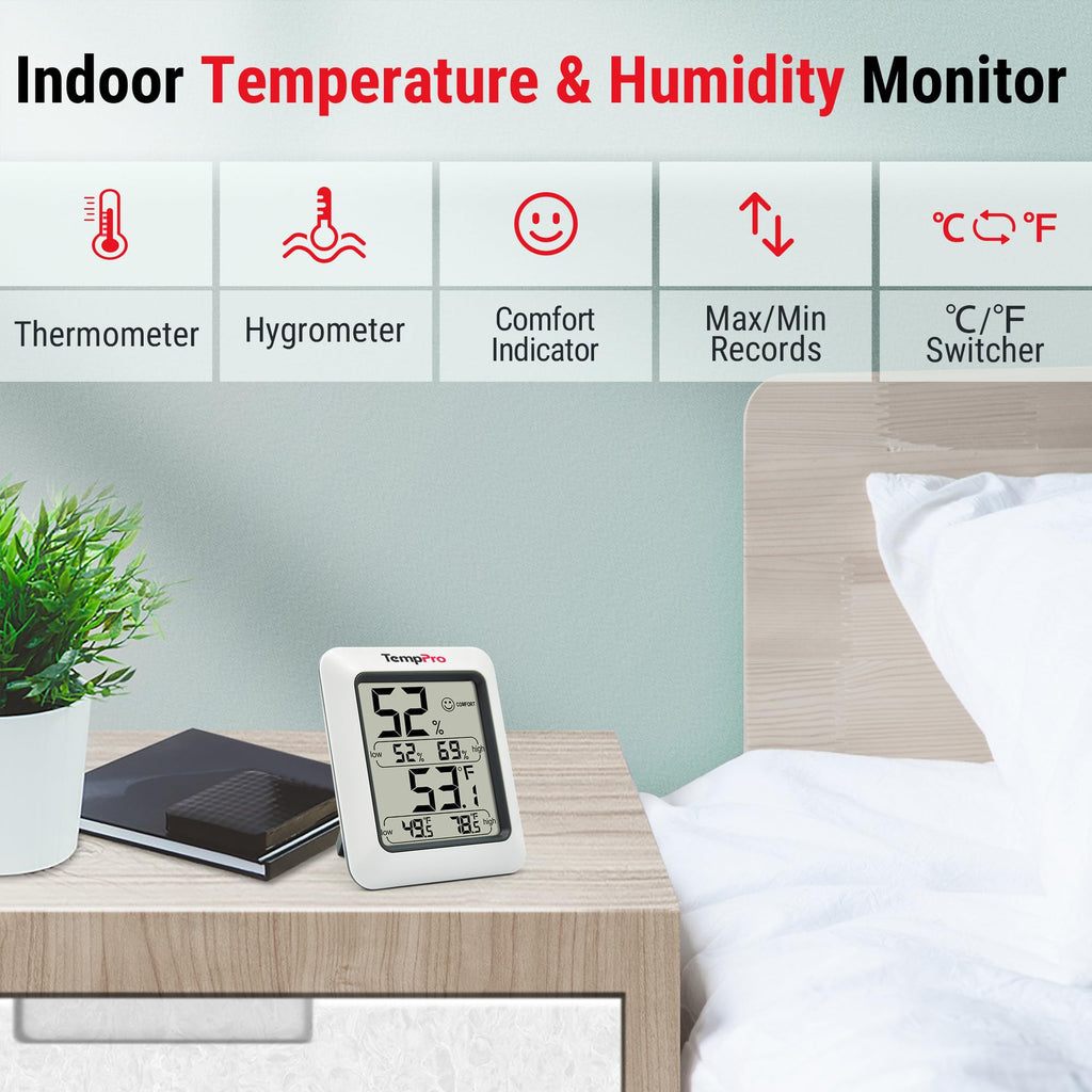 TempPro 2 Packs Digital Hygrometer Indoor Thermometer with Max/Min Records Room Thermometer and Humidity Monitor with Large LCD Display(Previously ThermoPro)