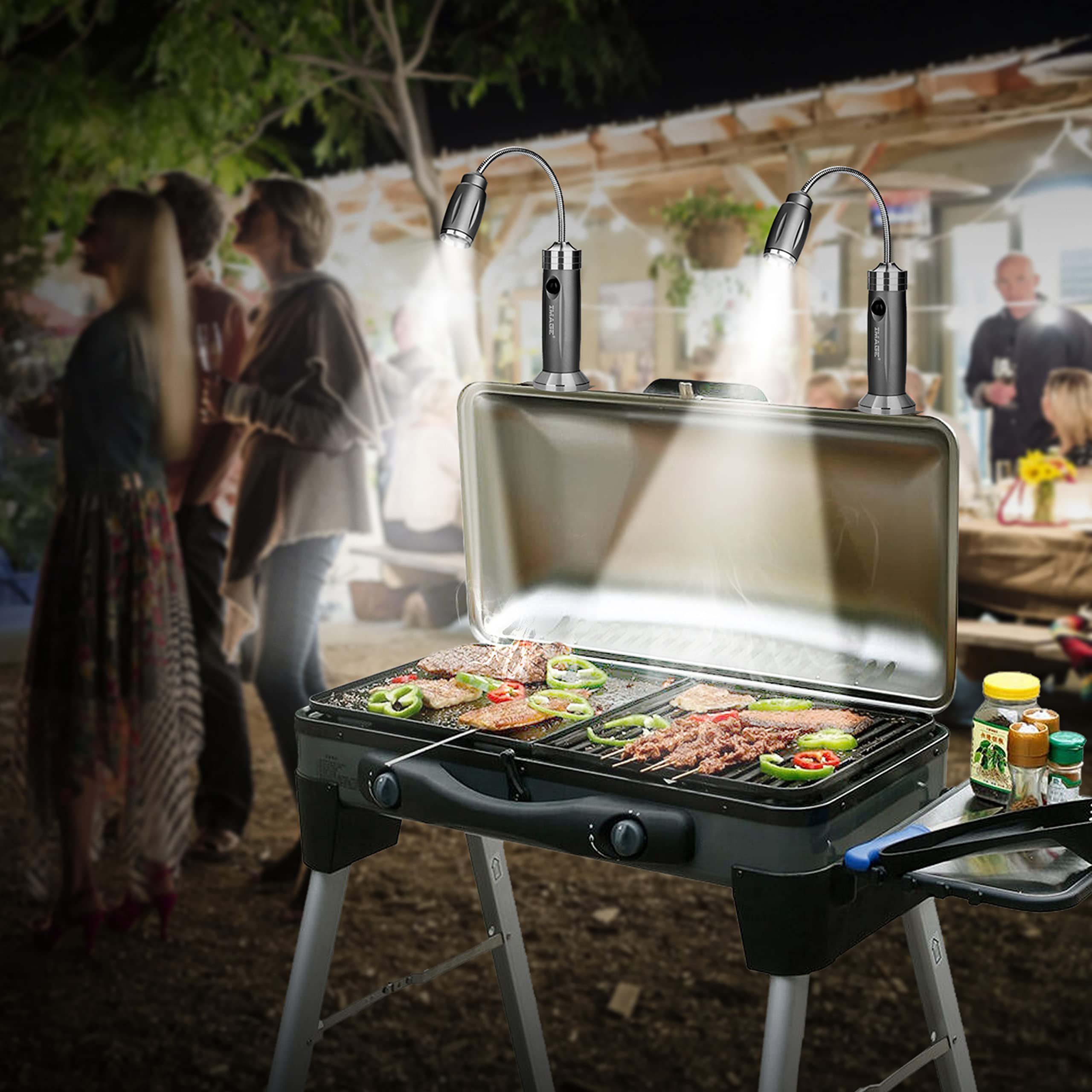 IMAGE Magnetic Ultra-Bright Barbecue Grill Light with Super Bright LED Lights, Magnetic Base Flexible Gooseneck BBQ Light for Grilling,Adjustable Any Gas,Charcoal,Electric Grill White-1 Pair