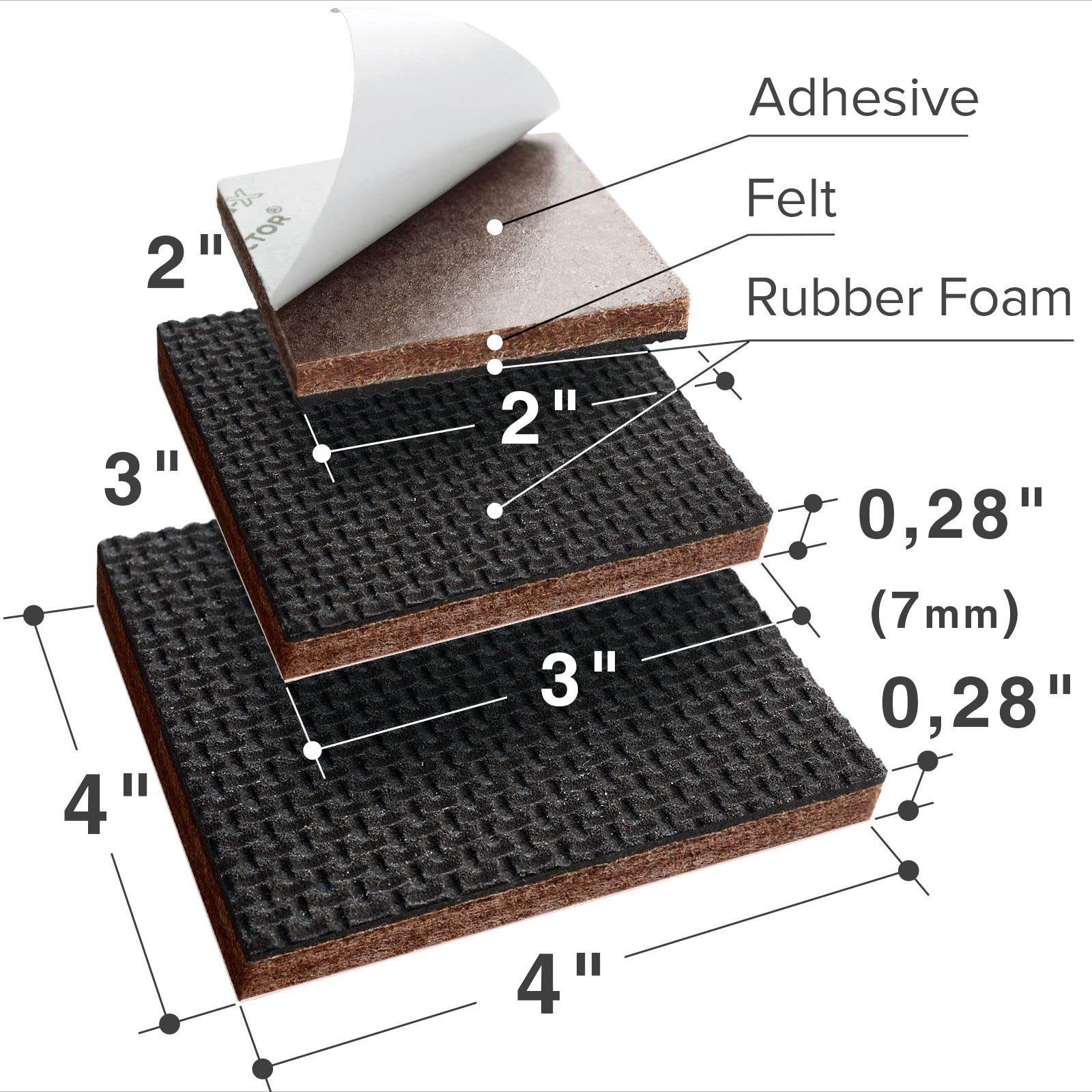 Non Slip Pads X-PROTECTOR Great Pack (36-Pack) 16 pcs 2" + 12 pcs 3" + 8 pcs 4" Furniture Pads! Best Furniture Grippers - Rubber Feet - Floor Protectors - Non Skid Pads for Keep in Place Furniture
