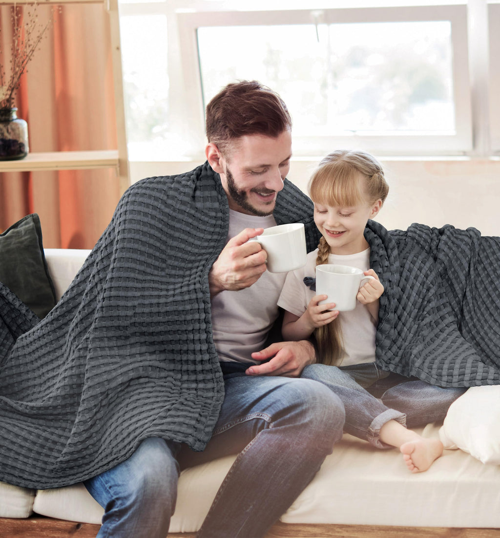 Utopia Bedding 100% Cotton Waffle Weave Blanket Queen Size for Bed - Lightweight, Breathable Summer Blanket, Soft Cozy Gift for Mother’s Day Home Decor (Charcoal, 90x90 Inch)