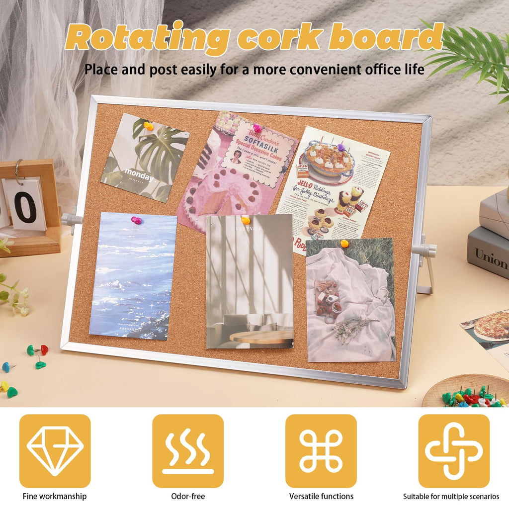 LOKUNN Cork Board Bulletin Board, 11.81"×15.75" Double Sided Pin Board with Silver Aluminum Border, Desktop Small Cork Board for Room School Office Bedroom