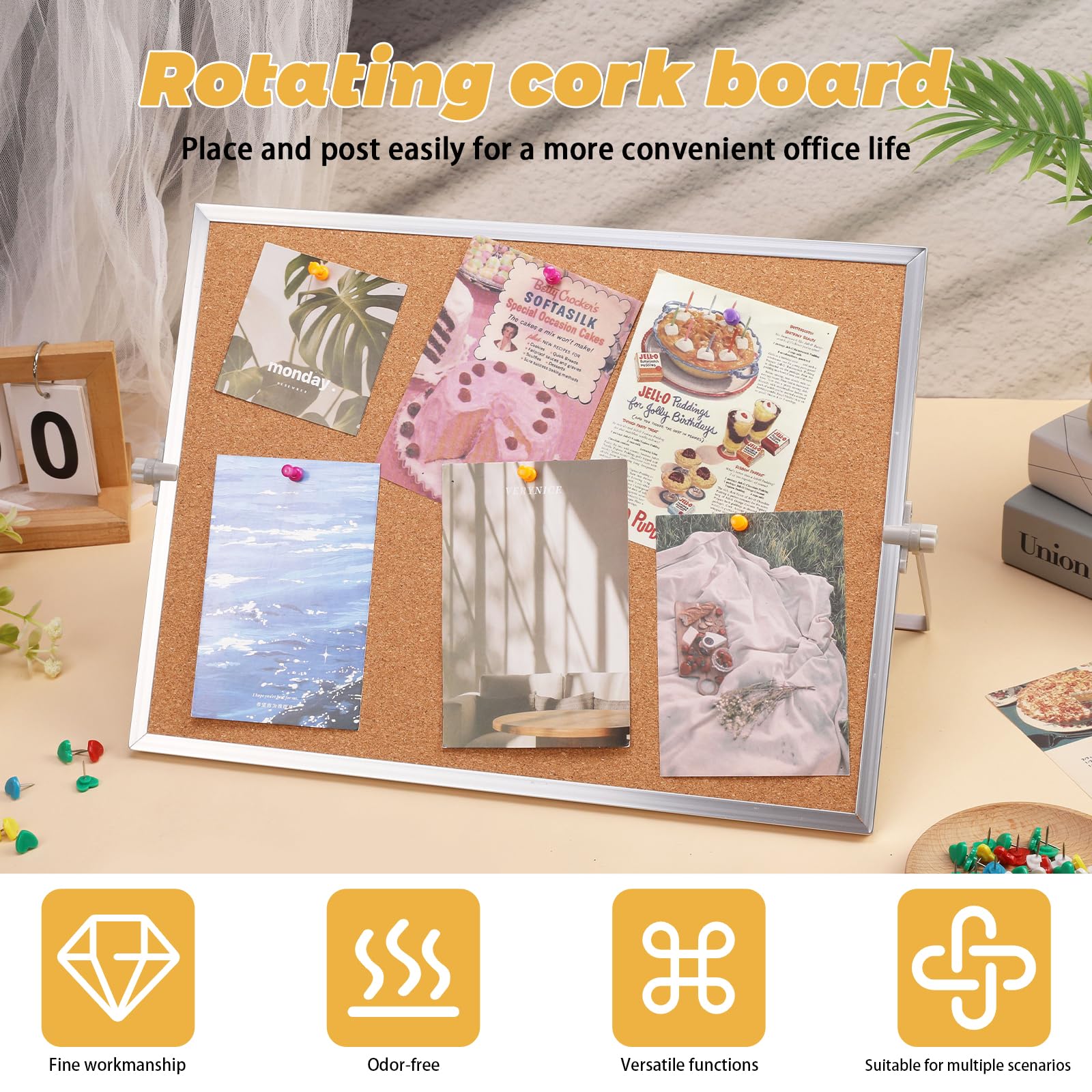 LOKUNN Cork Board Bulletin Board, 11.81"×15.75" Double Sided Pin Board with Silver Aluminum Border, Desktop Small Cork Board for Room School Office Bedroom