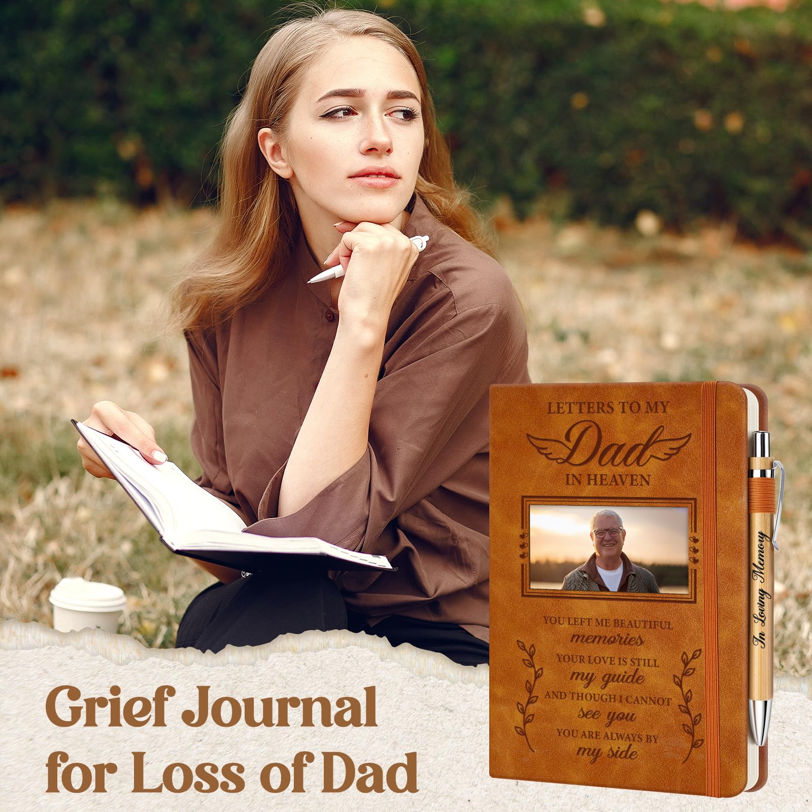 Memorial Gifts For Loss Of Dad, Grief Journal With Photo Insert, Letters To My Father In Heaven, Loss Of Father Sympathy Gift - 200 Pages Notebook A5 With Pen