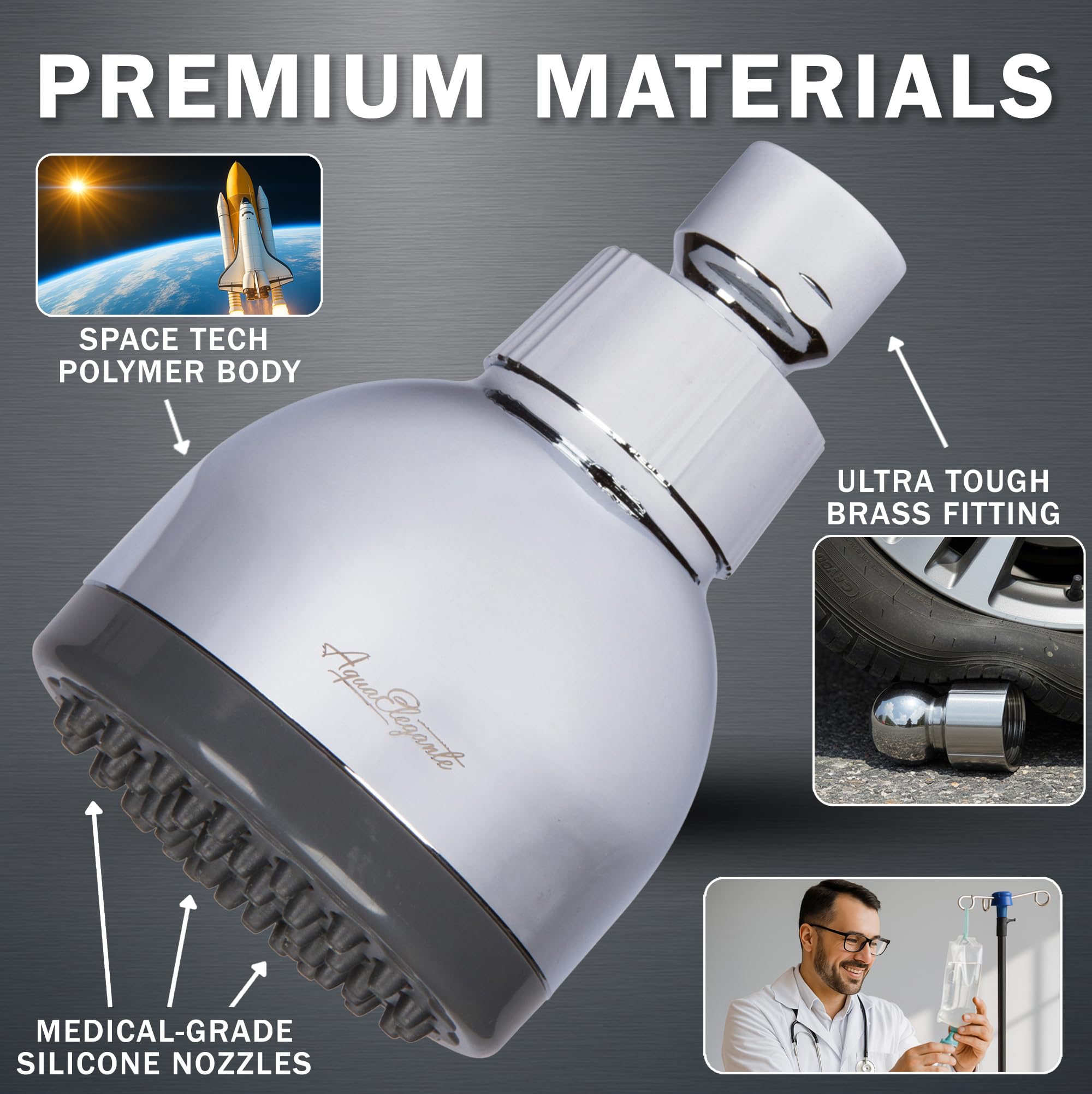 Aqua Elegante High Pressure Shower Head - Best 3 Inch Wall Mount Bathroom Showerhead for Boosting Low Flow with Anti-Clog Nozzles & Adjustable Brass Ball Joint - 2.5 GPM - Polished Chrome