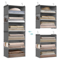 SONGMICS Hanging Closet Organizer, 6-Tier Fabric Storage Shelf, Separable Closet Hanging Shelf with Side Pockets, Foldable, Metal Hooks and Bamboo Inserts, Dark Gray URCH007G01