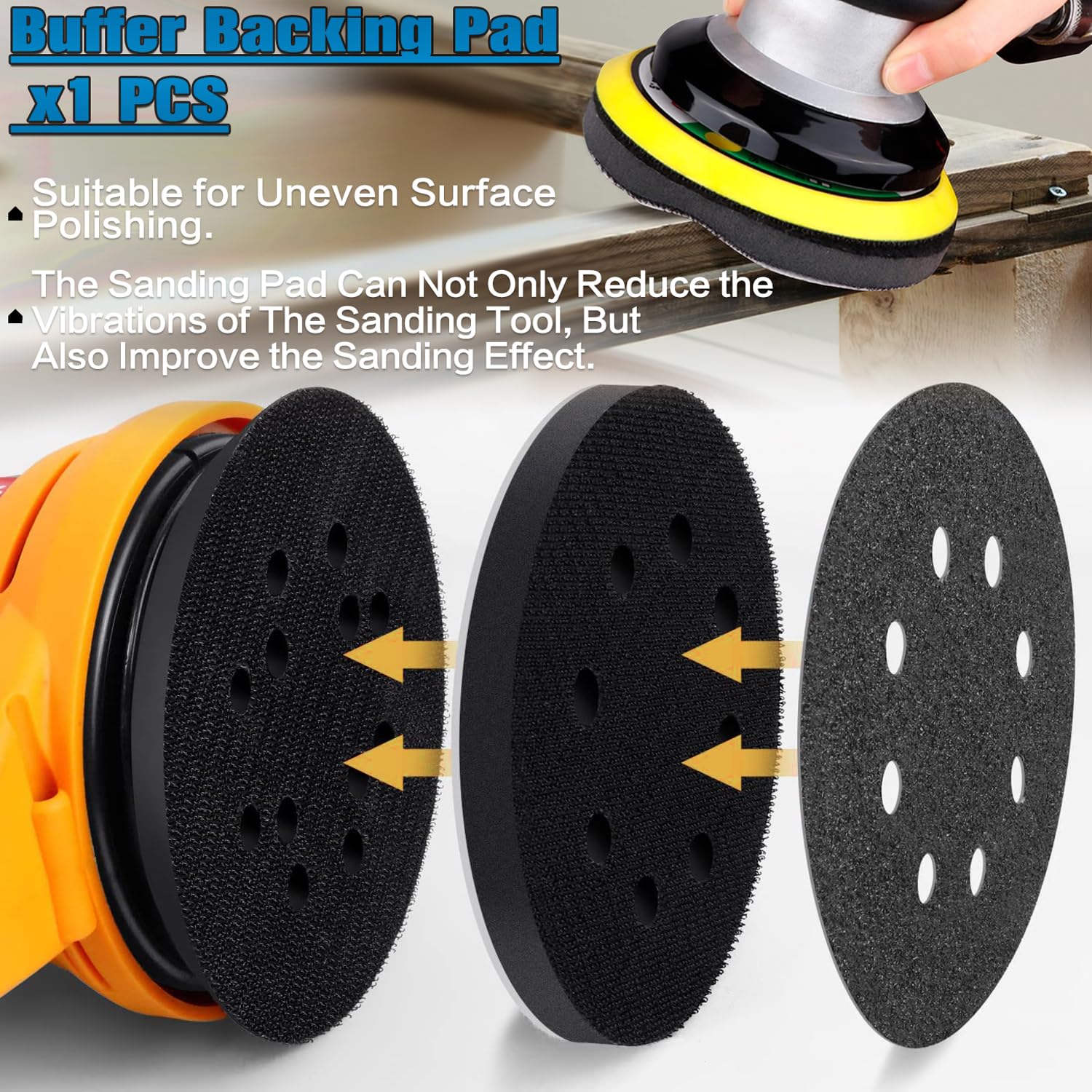 5 Inch Wet Dry Sanding Discs 8 Hole Round Hook and Loop Sandpaper with 1Pcs Interface Pad 1000 2000 3000 5000 7000 10000 Assortment Set Orbital Sander Sand Paper for Wood Automotive Metal-61Pcs