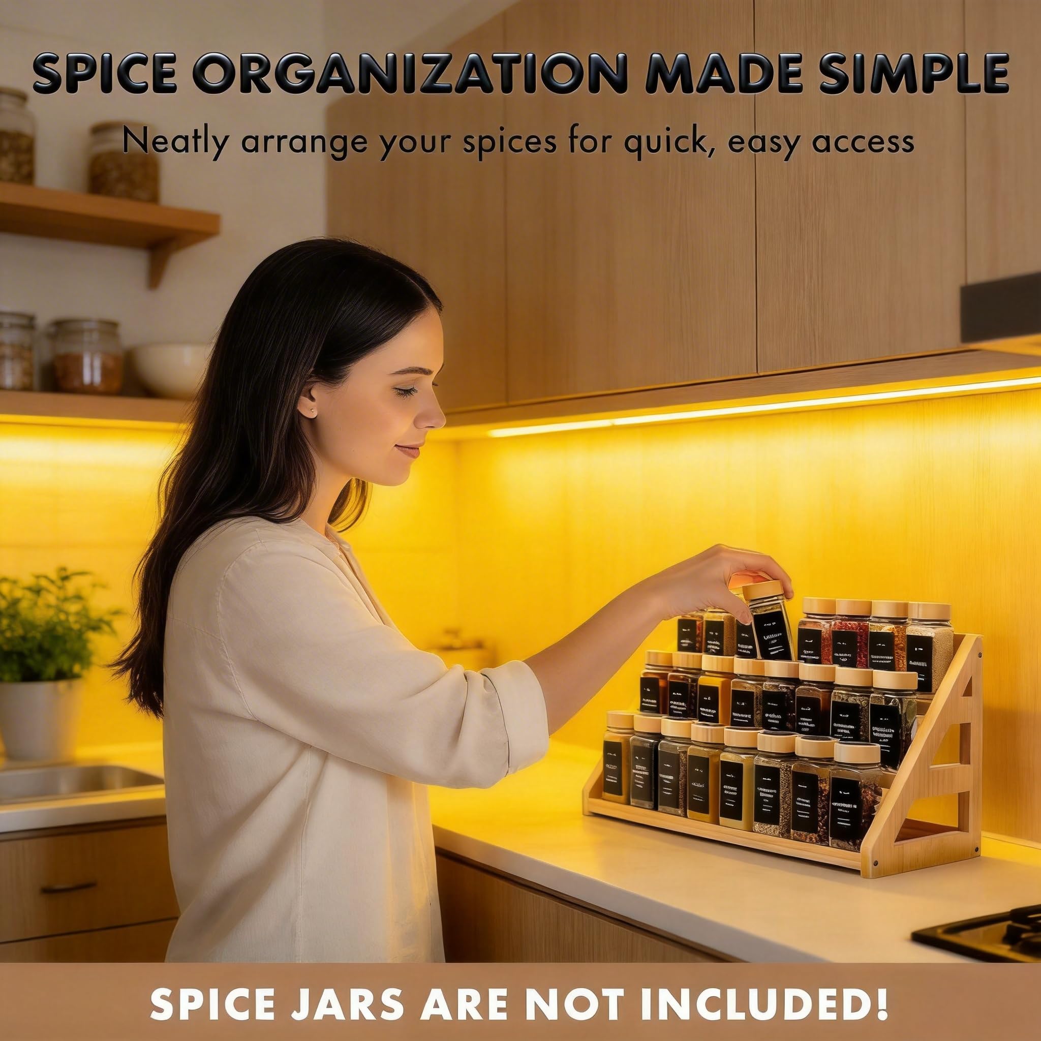 MNADSFKJ Bamboo Tiered Spice Rack, for Countertop Spice Organizer for Pantry Spice Shelf Organizer Kitchen Spices Rack，Cabinet spice rack，Cabinet seasoning rack,Bamboo
