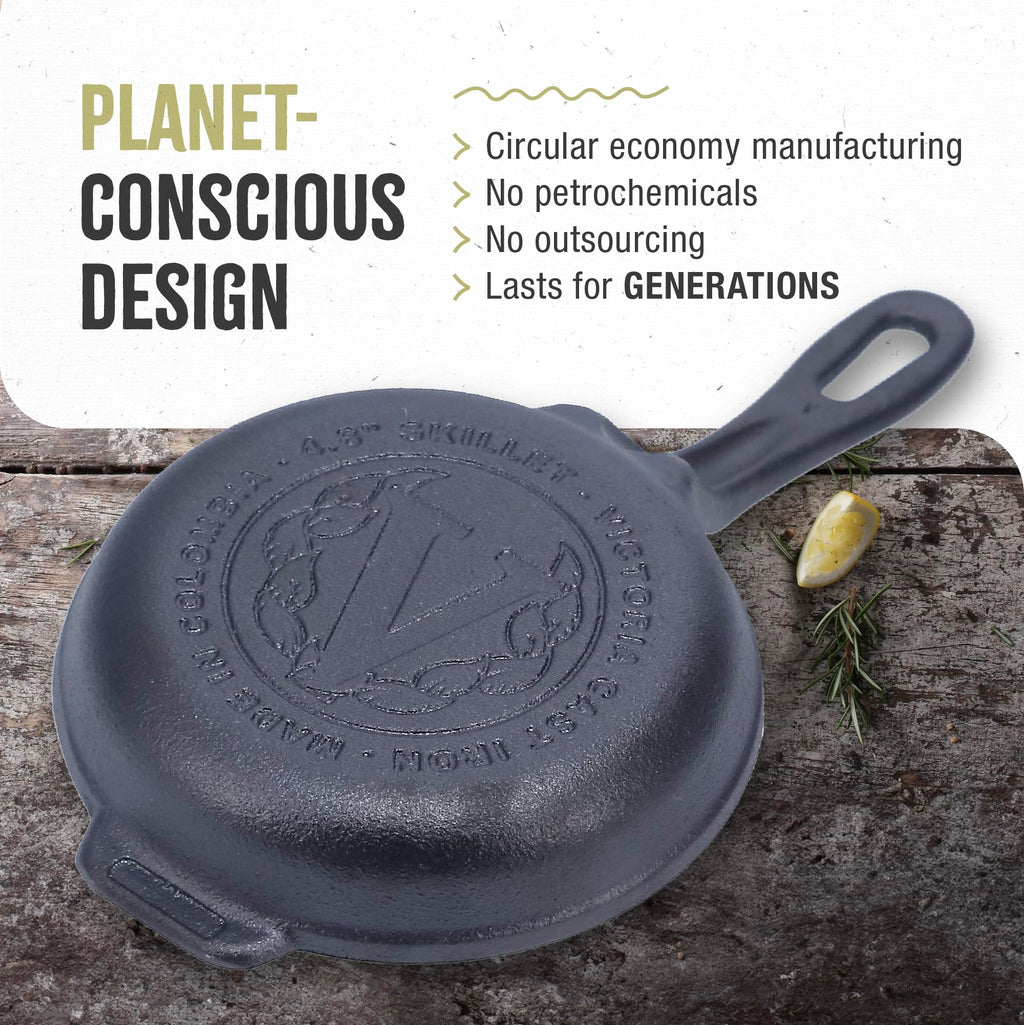 Victoria 4-Inch Cast-Iron Skillet, Pre-Seasoned Cast-Iron Frying Pan with Long Handle, Made in Colombia