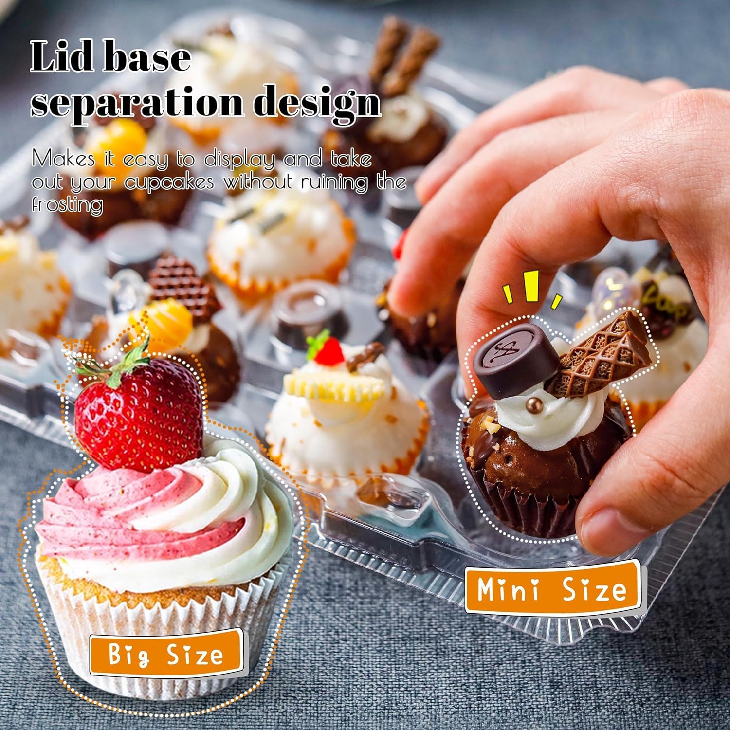 NPLUX 12 Count Mini Cupcake Containers 20 Pack Cupcake Holder with Detachable Tall Dome Lids Mini Plastic Stackable Cupcake Boxes for 240 Cupcakes, BPA Free