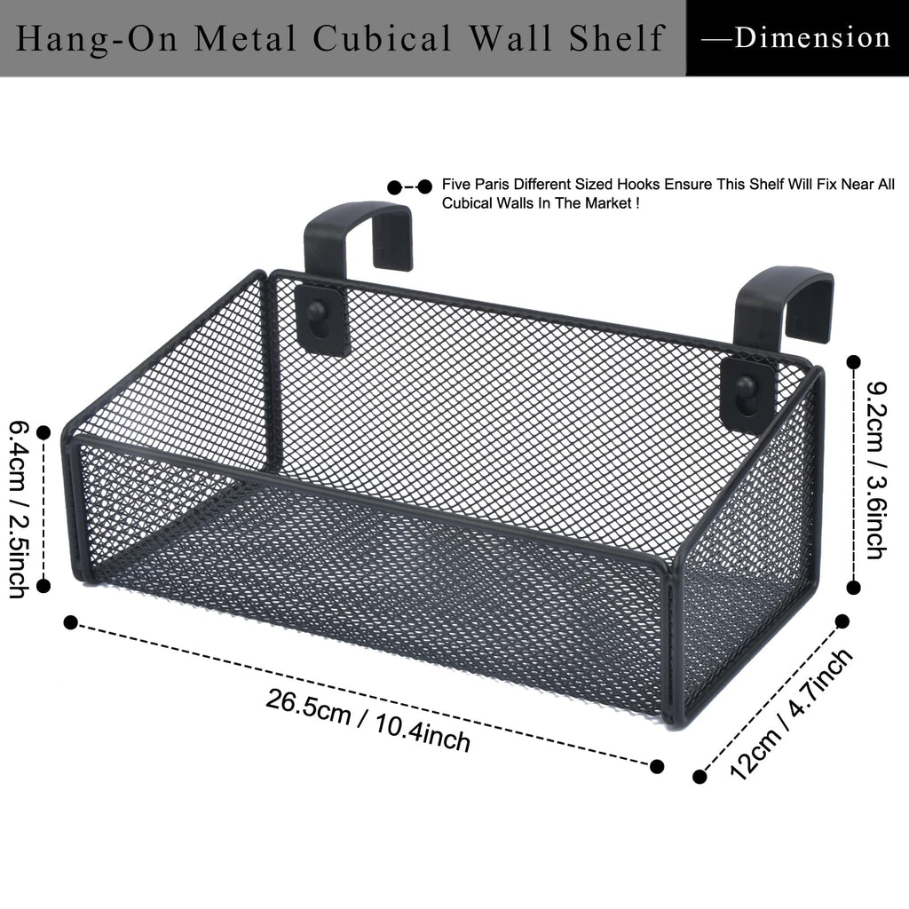 JDYOOMI Hanging Floating Shelves - Metal Mesh Cubicle Storage Organizer with 5 Plastic Hangers (Black)