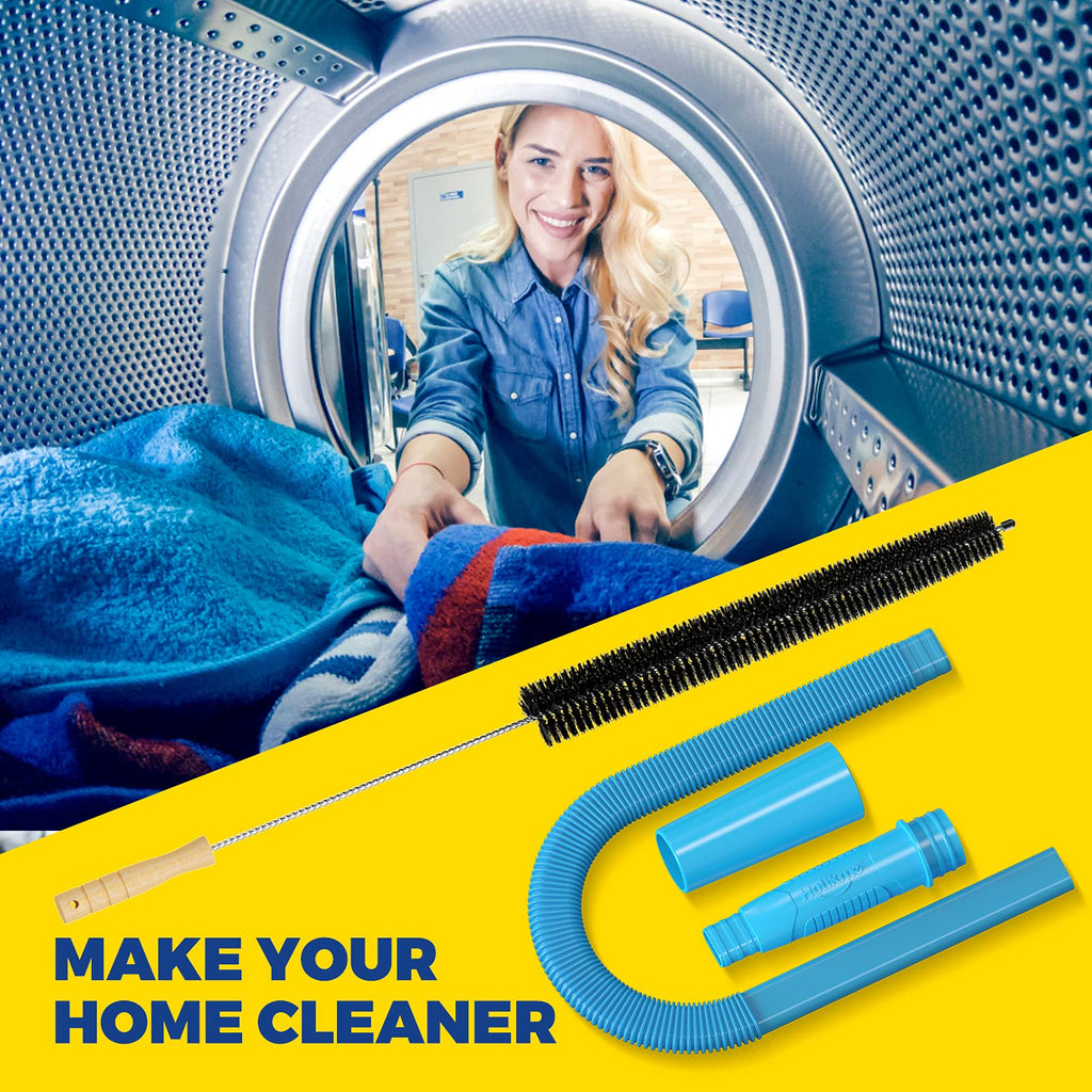 Holikme Dryer Vent Cleaning Kit, Dryer Vent Cleaner Lint Vacuum Attachment and Flexible Lint Brush, Vacuum Hose Attachment Brush Lint Remover Power Washer, Blue