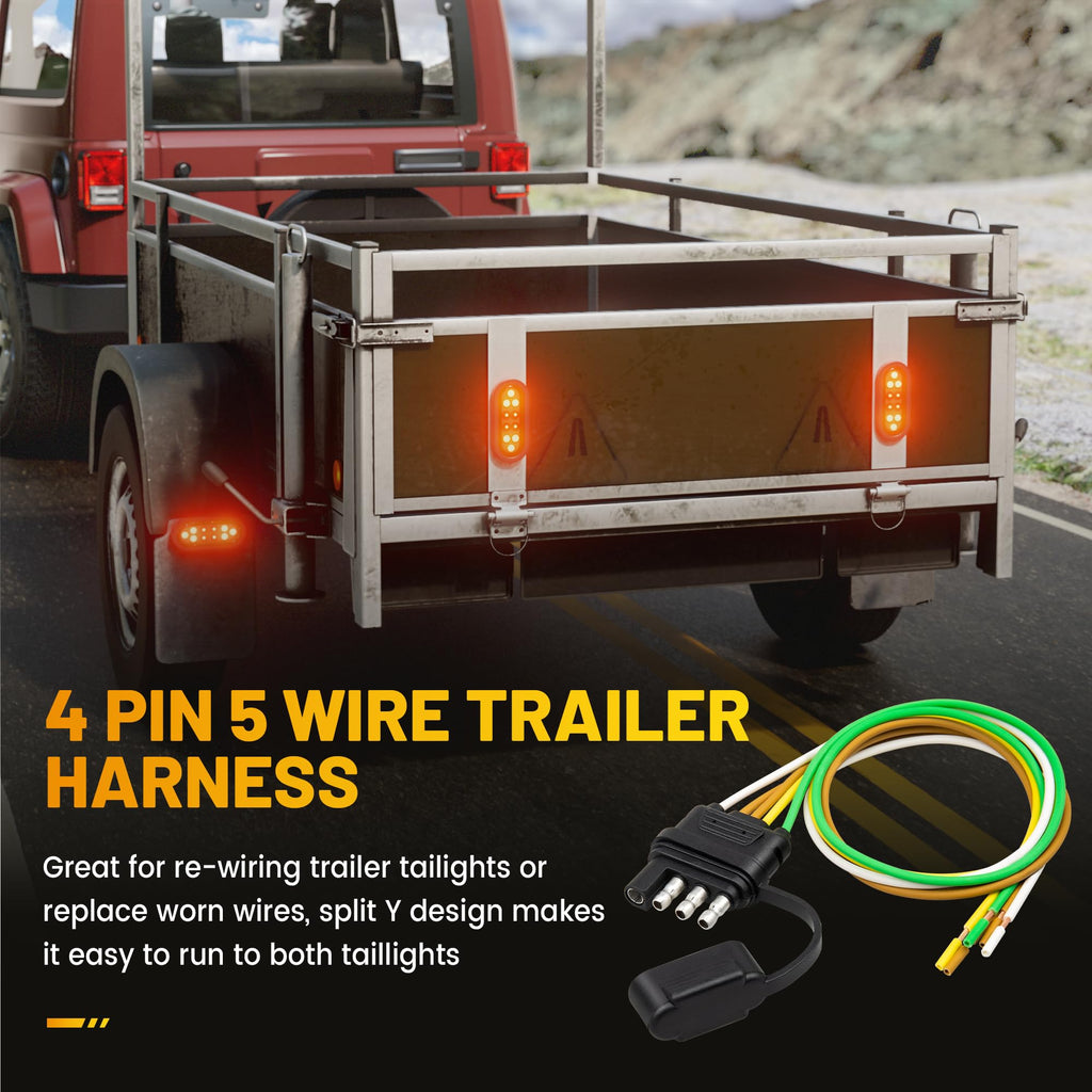 Oyviny 4 Pin 5 Wire Trailer Wiring Harness 18 Inches, 16AWG Pure Copper Wishbond Trailer Light Wiring for Utility Rewiring Both-Side Taillights 4 Way Flat Replacement Plug