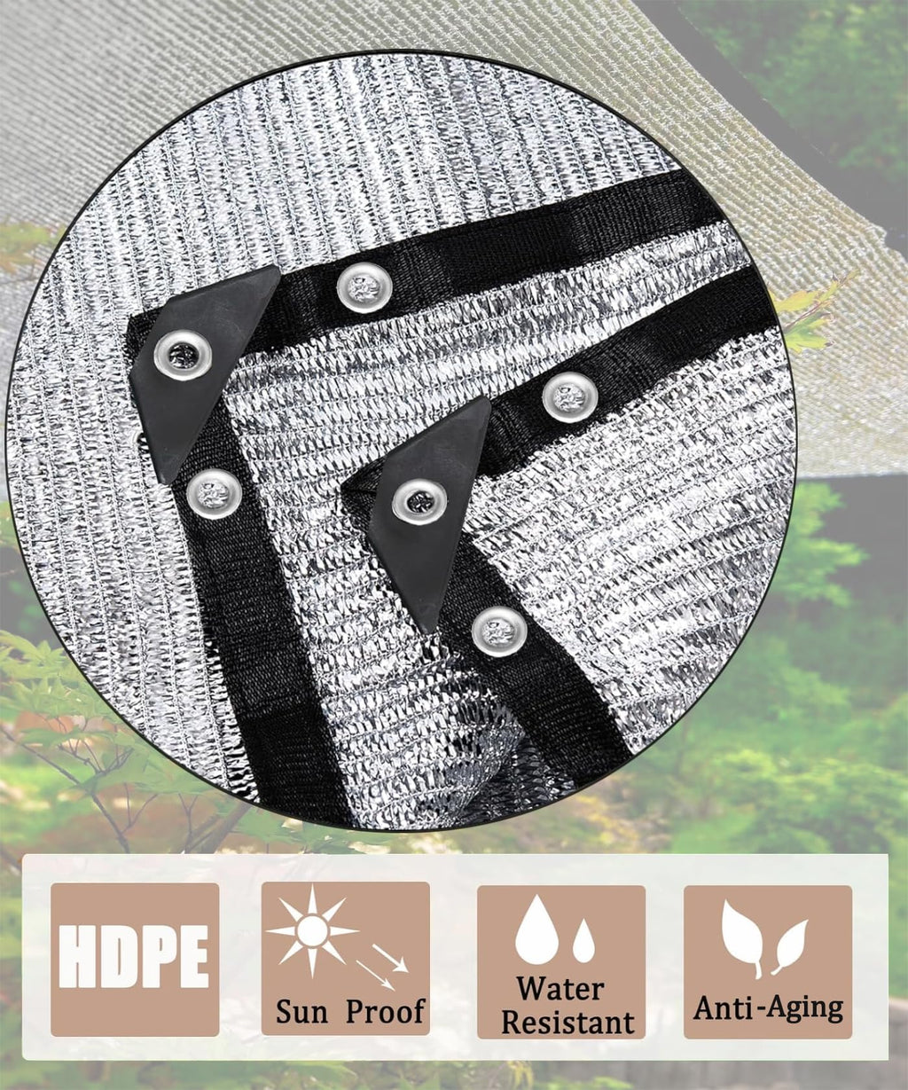 70% Aluminum Shade Cloth 6.5 FT x 10 FT, Durable Mesh Silver Tarps with Grommets and Ball Bungee,Reflective Sun Shade Net Cover for Pet Shade, Car Cover, Patio Garden, Pergola, Plants Growing, Pools