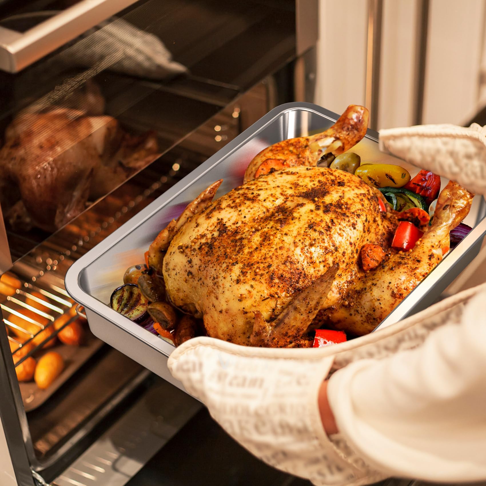 Onlyfire Stainless Steel Baking Pan Barbeque Grilling Pan for Baking Breads, Grilling Chicken, Vegetables,15.5" X 11.6" X 2.8"