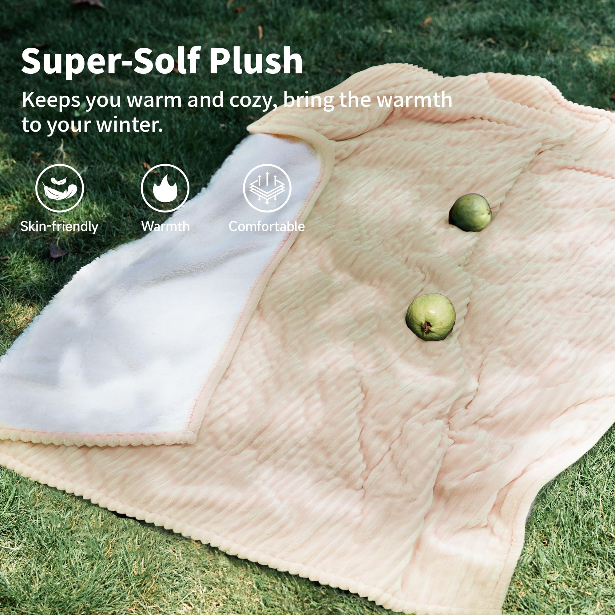 Heated Blanket Electric Blanket Throw 50”X60”-Heating Blanket with 5 Heat Settings-3 Hours Auto Off,ETL Certified,Machine Washable (Beige)