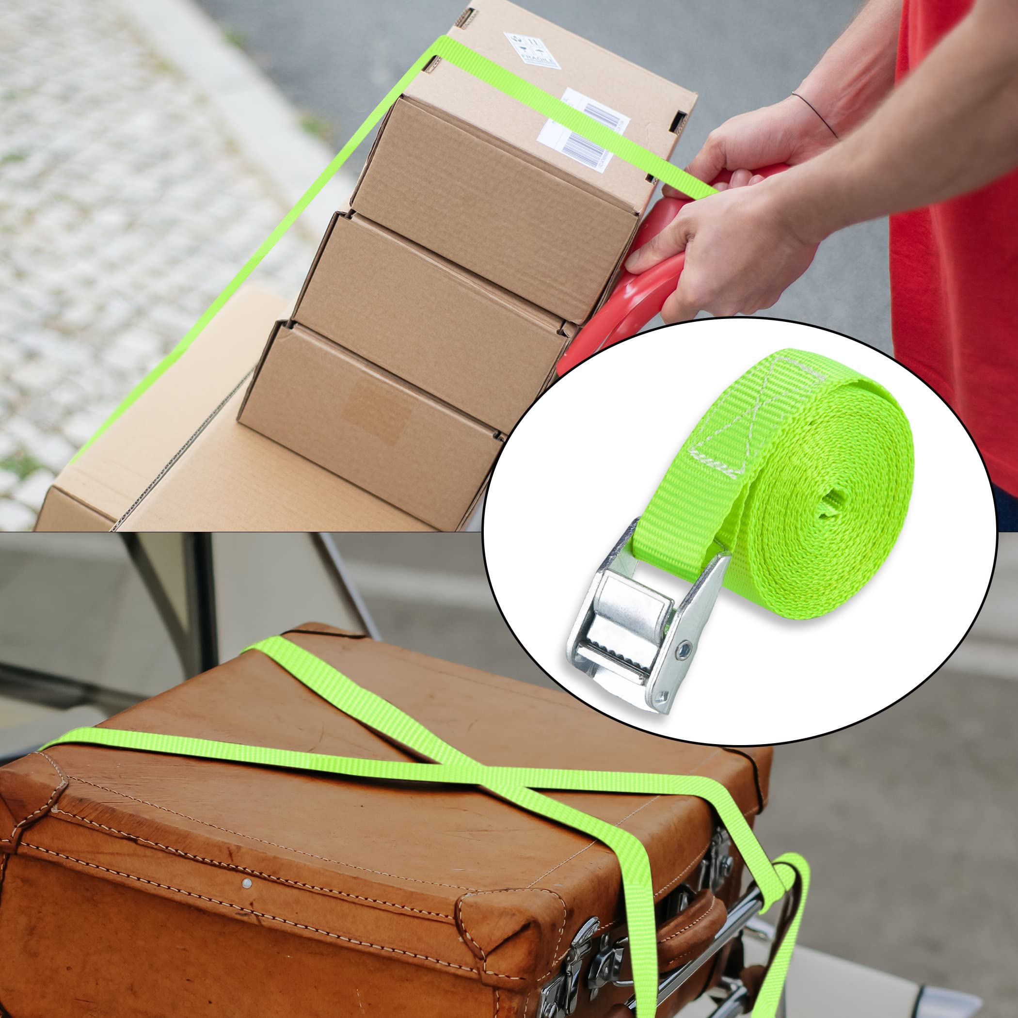 Cartman Lashing Straps up to 600lbs, 6pk in Carry Bag, Green Color