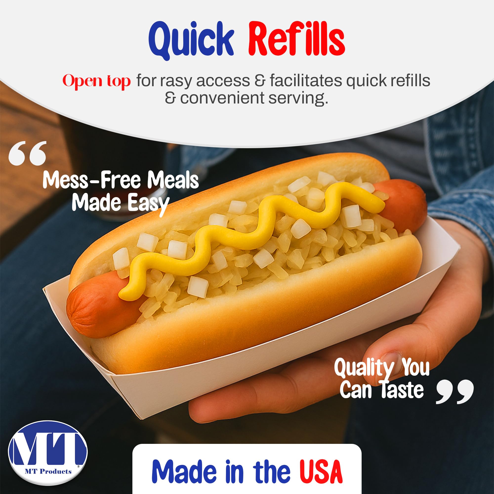 MT Products White Paper Hot Dog Tray/Plate - (Standard Size) Disposable Food Trays (Pack of 50) - Made in the USA