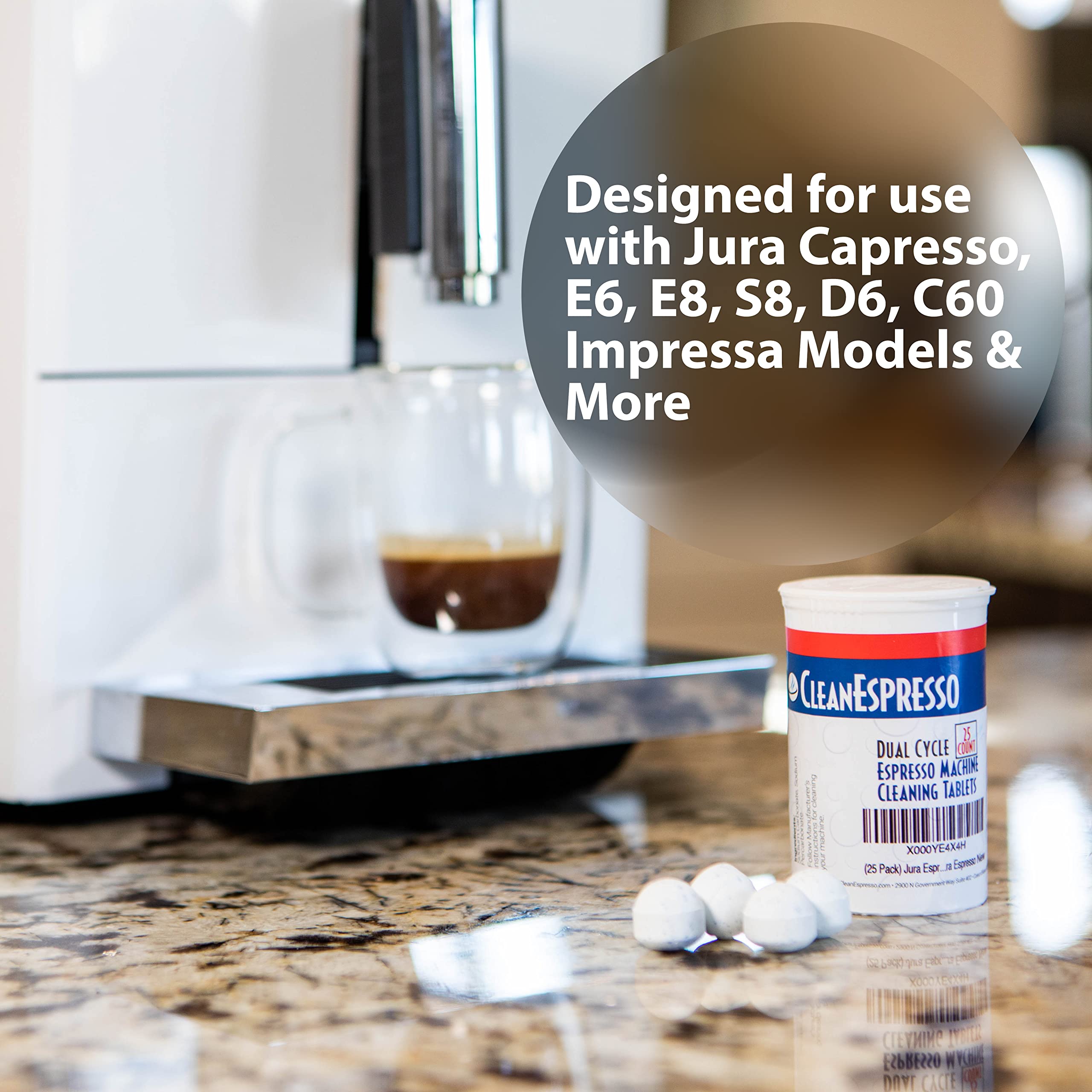 CleanEspresso - 3.5 g Dual Cycle Espresso Machine Cleaning Tablets for Jura Espresso Machines - 25 Jura Cleaning Tablets - Coffee Maker Accessories