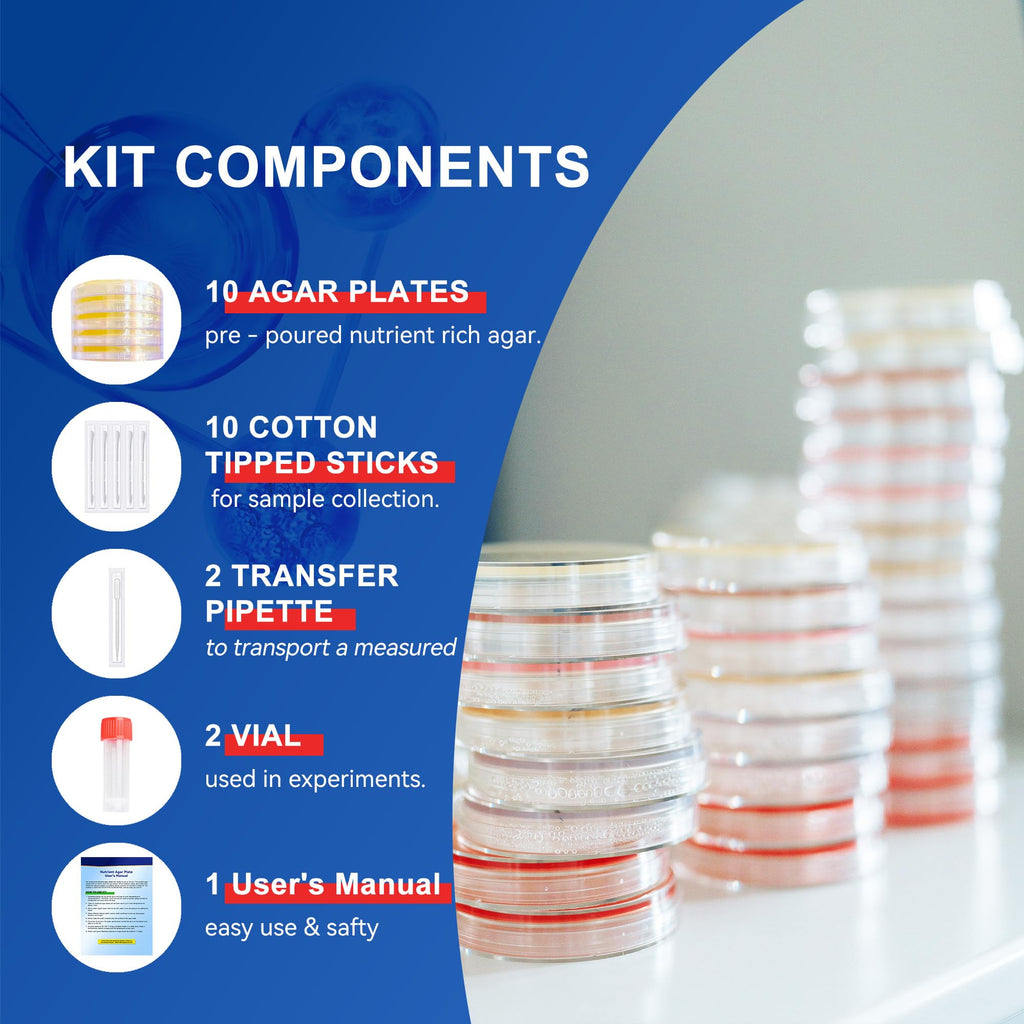 Nutrient Agar Petri Dishes Science Project Kit | Pre-Poured Agar Plates and Cotton Swabs for Science Experiments | Bacteria Science Kit - Sealed Separately