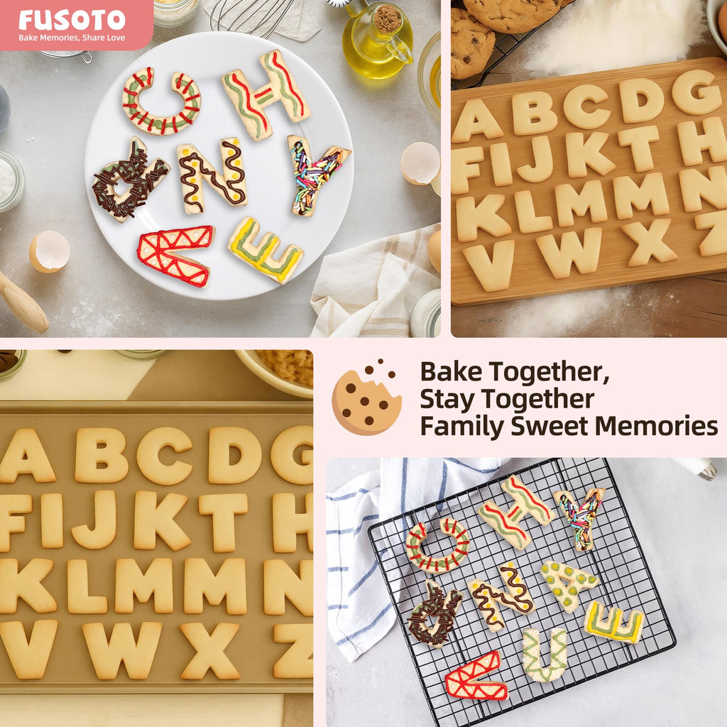 FUSOTO 26PCS Alphabet Letters Cookie Cutters Set, DIY Alphabet Cake&Cookie, Stainless Steel Cookie Cutters for Baking, Letters Shaped Baking Tool for Homemaking Biscuits, Cookie, Dough