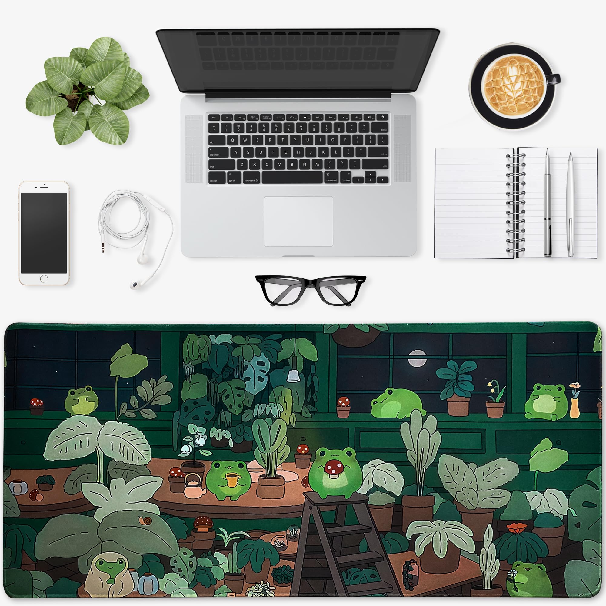 Green Mouse Pad, XXL Cute Anime Gaming Mouse Pad, 35x15.7x0.12 Inch Frog Desk Pad for Keyboard and Mouse, Large Kawaii Mousepad for Girls Women's Home Office Laptop PC Computer