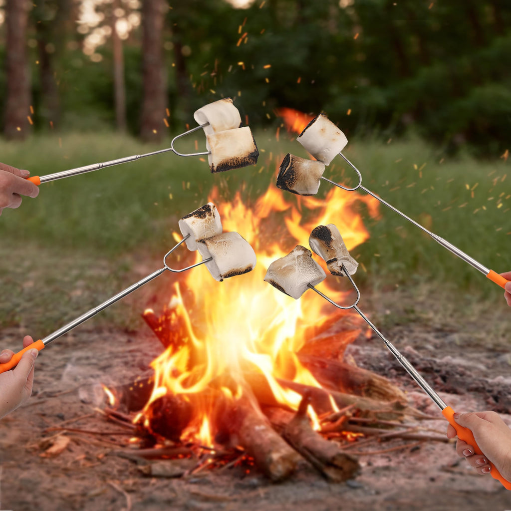 UNCO- Marshmallow Roasting Sticks, 10Pack, 45", Extendable Stainless Steel Smores Skewers for Campfire, Hot Dog Sticks for Fire Pit