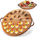 Hiceeden Acacia Wood Deviled Egg Platter with Handles for Easter, 24 Holes Round Deviled Egg Tray Container, Reversible Charcuterie Board Egg Plate Serving Tray for Countertop