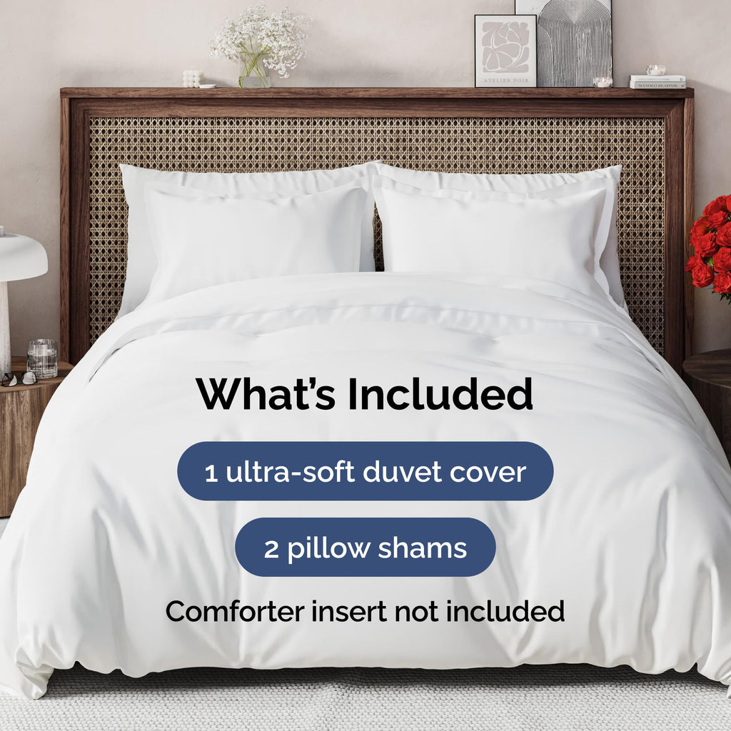 White Duvet Cover Queen Size - Extra Soft Queen Size Duvet Cover - Lightweight, Comfy, Cozy & Breathable - Easy Care & Fade Free with Zipper Closures & Ties - 90" x 90" Inches - Comforter Not Included