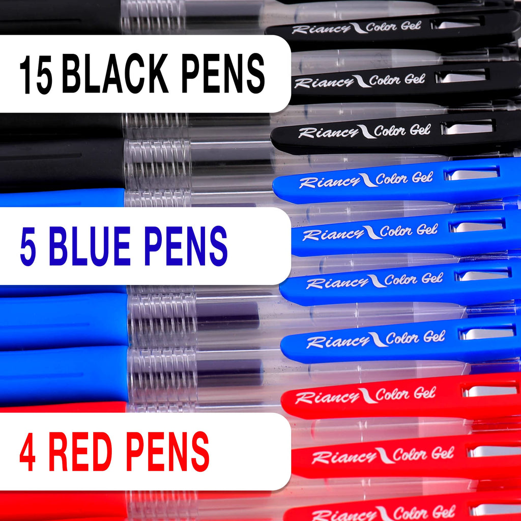 Gel pens Fine Point Smooth Writing Pens Retractable Gel Ink Rollerball Pen for Teachers Exam School Supply Note Taking Office Class Drawing Art 0.5mm tip with Grips 15 Black pens 5blue pens 4red pens