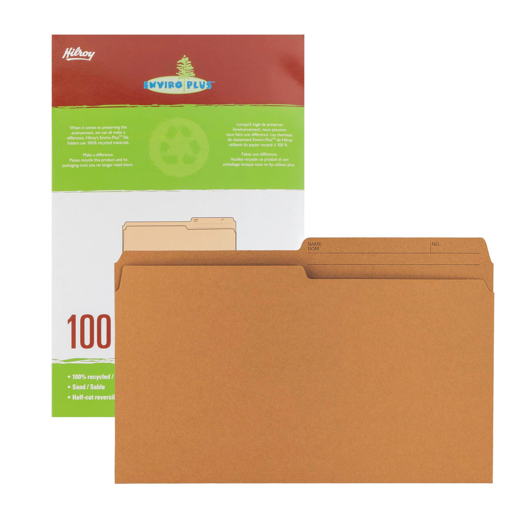 Hilroy Enviro-Plus Recycled File Folders, Legal Size, 100 Per Box, Sand Colour (65002)