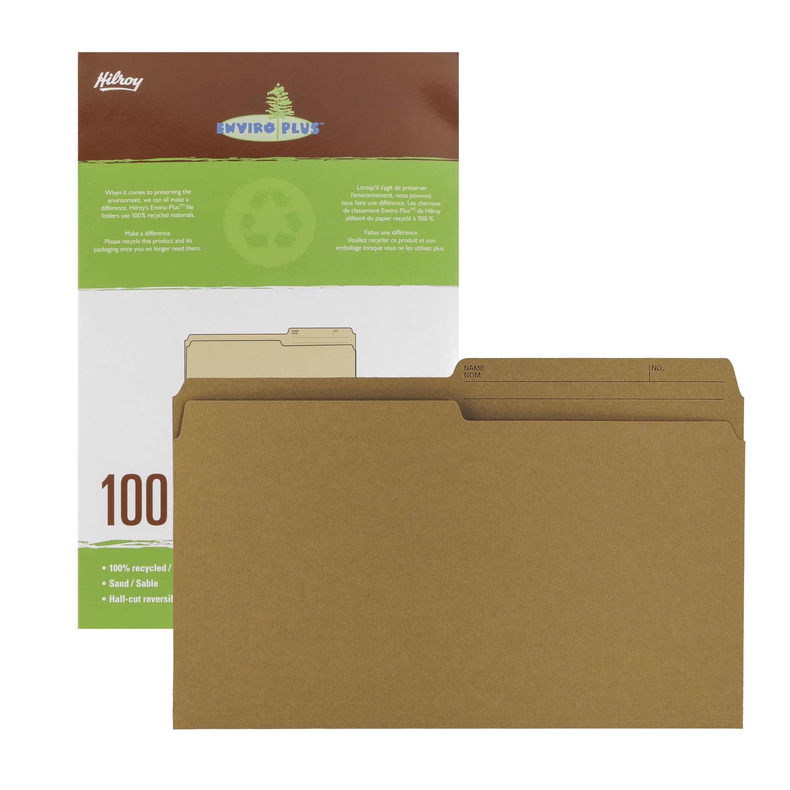 Hilroy Enviro-Plus Recycled File Folders, Legal Size, 100 Per Box, Sand Colour (65002)