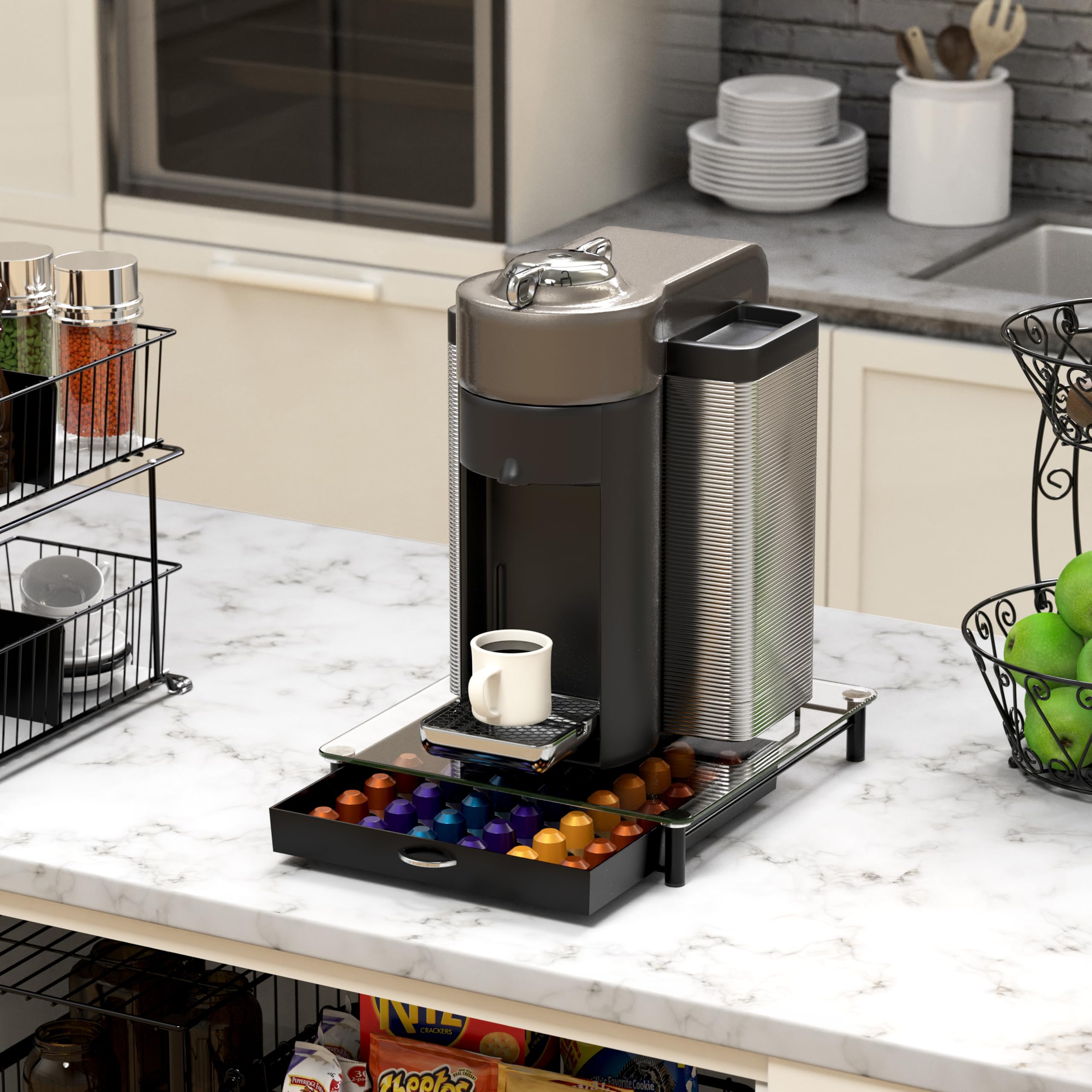 Deco Brothers Tempered Glass Coffee Pod Drawer Compatible with Nespresso Original Line, 42 Capsules