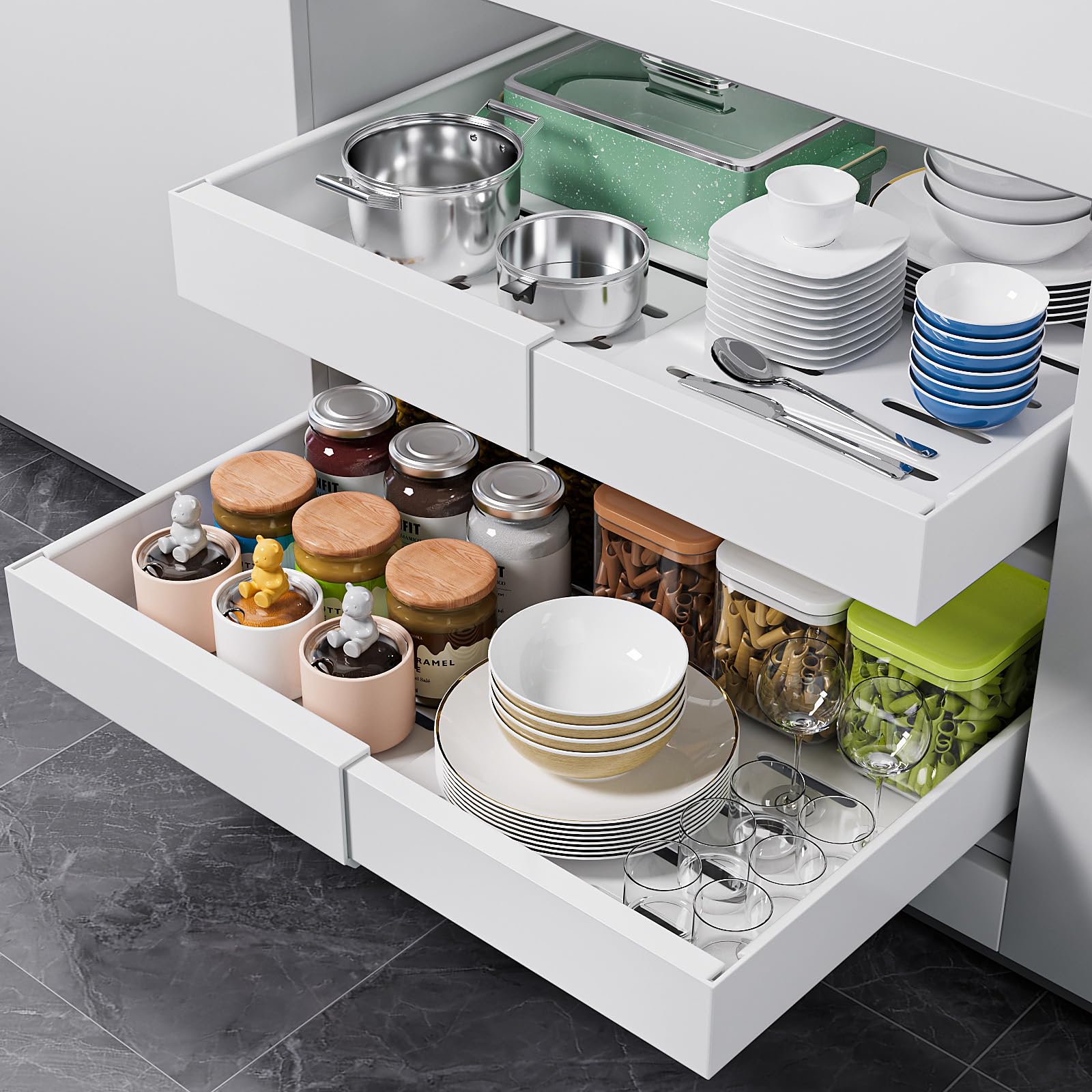Expandable Pull Out Cabinet Organizer, 12.6"-20.5" Pull Out Drawers for Kitchen Cabinets, Slide Out Drawers for Kitchen Cabinets, Slide Out Drawers Organizer, Fixed with Adhesive Nano (White, 1pc)
