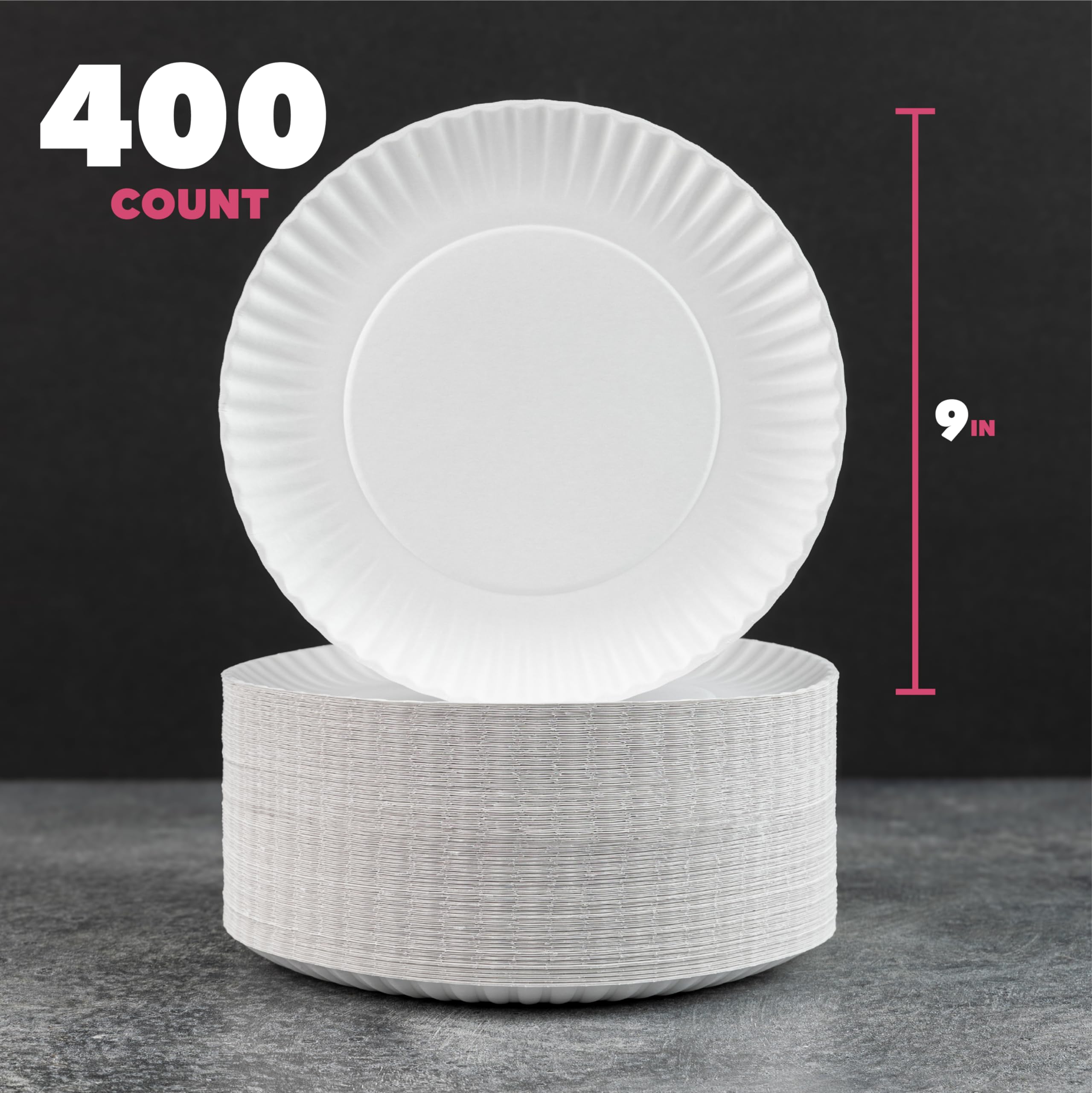 Bulk Paper Plates - [400-Pack] - (9-Inch Round) - Lightweight Uncoated 9 Inch Disposable Paper Plates - for Crafts, Events, Projects, Dry Foods & General Use