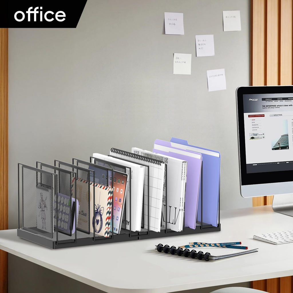 JMHUD 9-Section Desk File Organizer, Vertical File Holder, Mesh Desktop File Folder Metal File Binder Organizer Stand for Office Home Classroom, Black