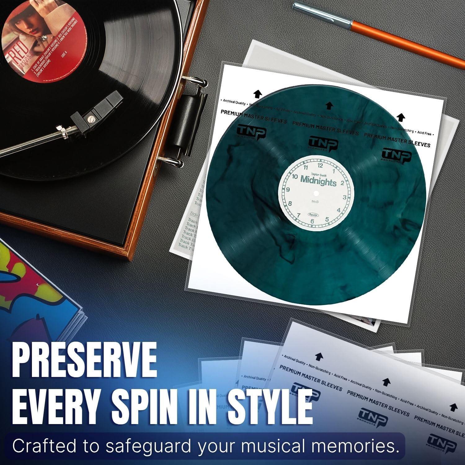 TNP 50 Vinyl Outer Sleeves Cover - Thick 3 Mil Vinyl Record Album Protective Sleeves 12.75" x 12.75" - Crystal Clear Plastic Record Sleeve for Single & Double LP Album Covers Storage Collection